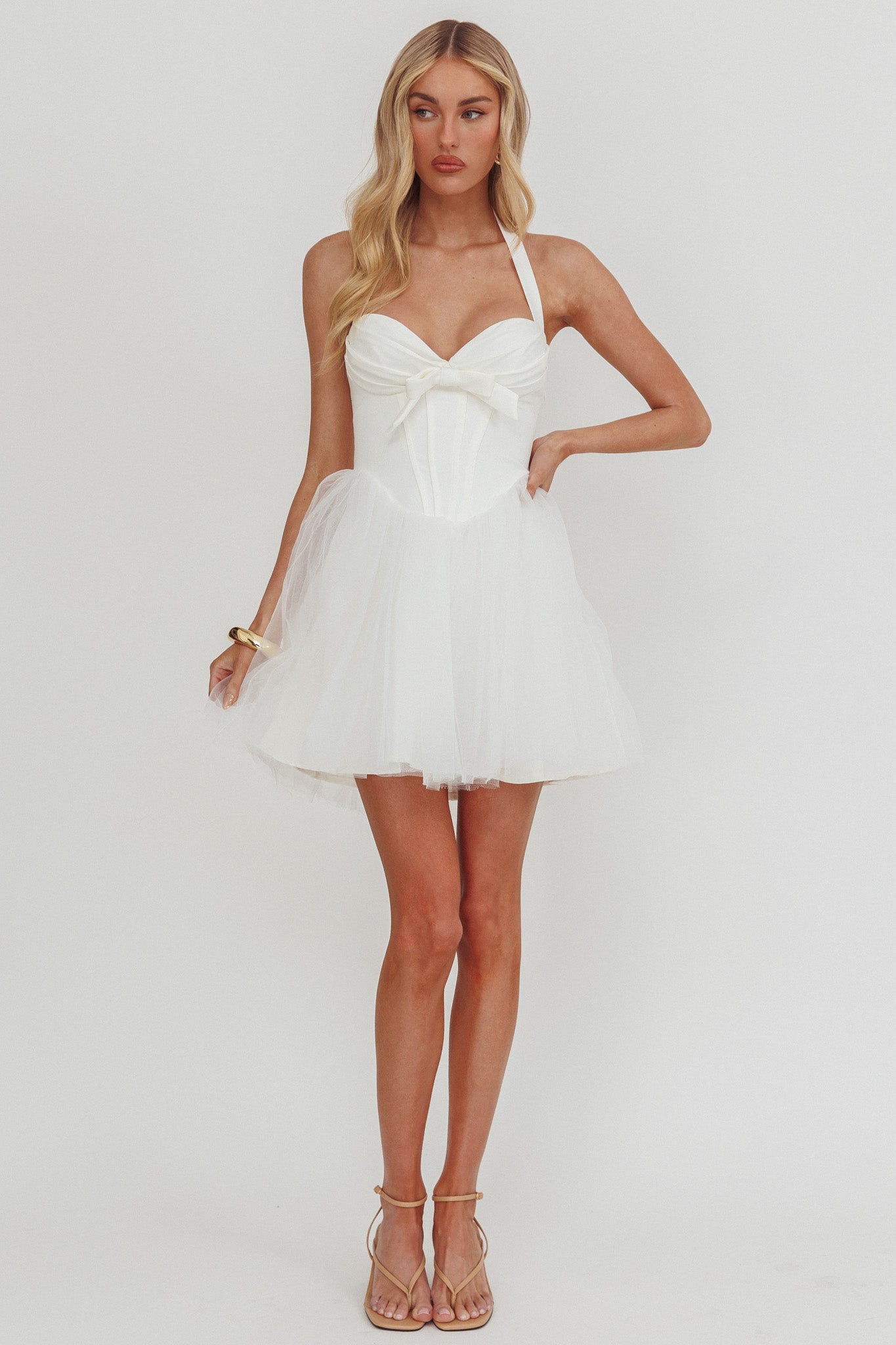 Princessa Sweetheart Neckline Halter Mini Dress White by Selfie Leslie Australia