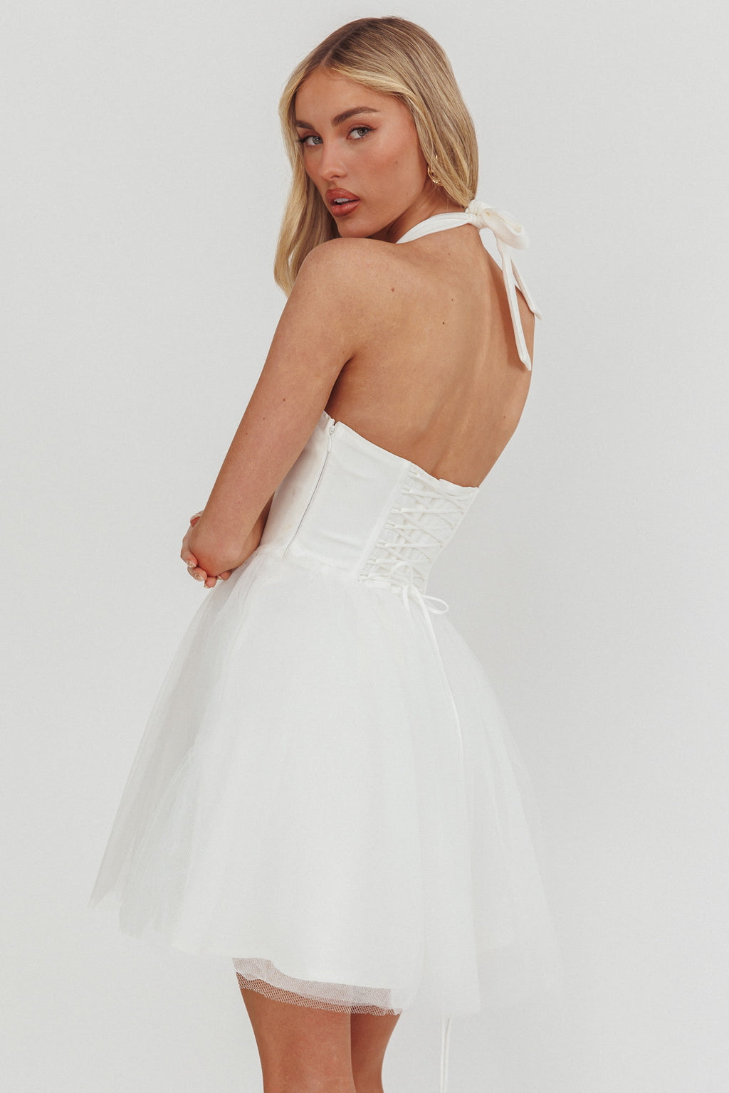 Princessa Sweetheart Neckline Halter Mini Dress White by Selfie Leslie Australia