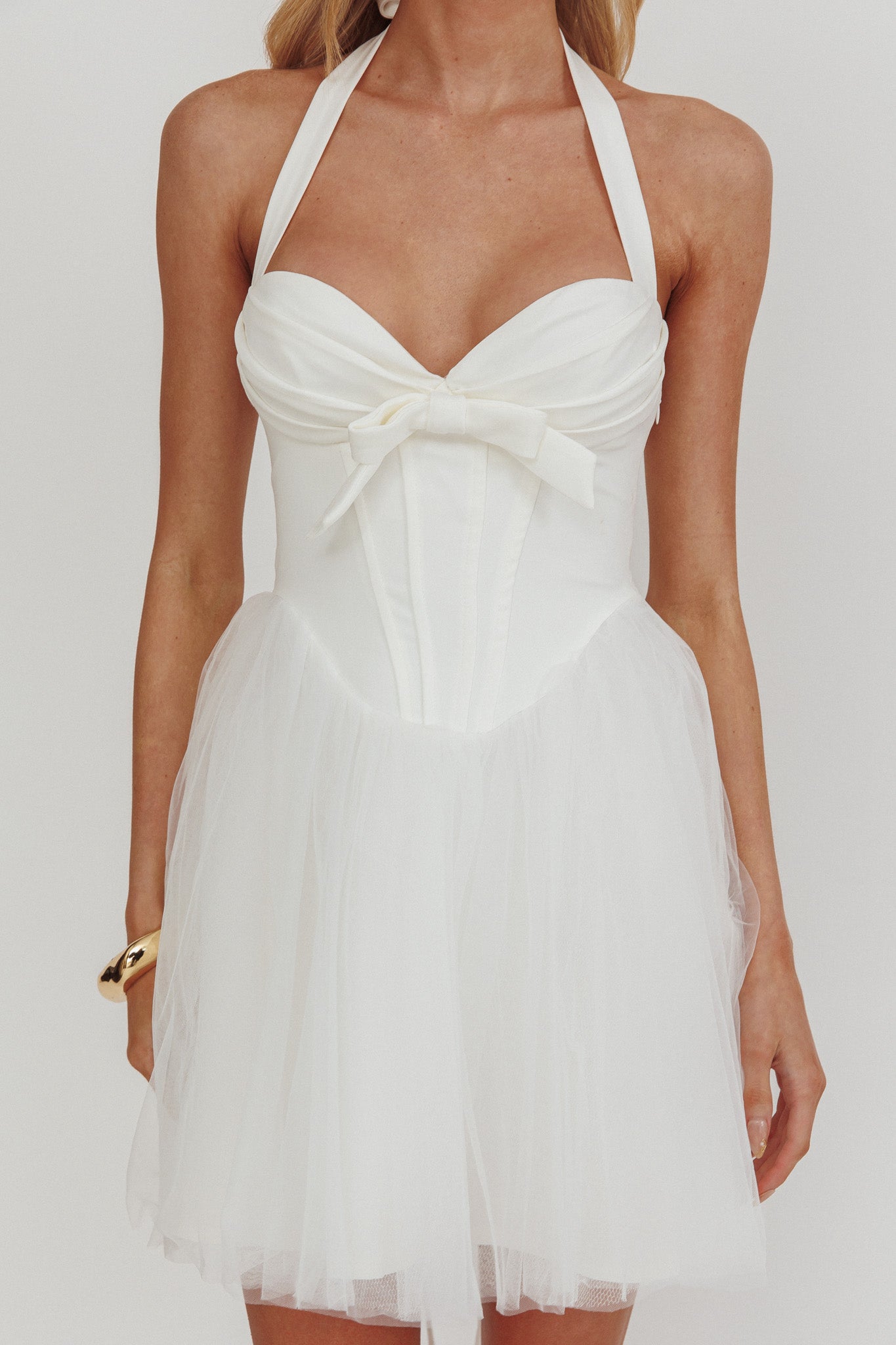 Princessa Sweetheart Neckline Halter Mini Dress White by Selfie Leslie Australia
