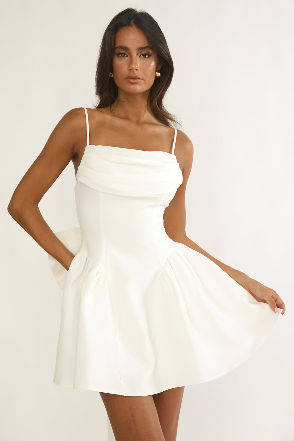 Wilder Oversized Back Bow Mini Dress White by Selfie Leslie Australia