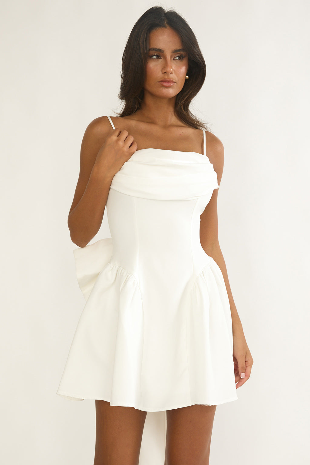 Wilder Oversized Back Bow Mini Dress White by Selfie Leslie Australia