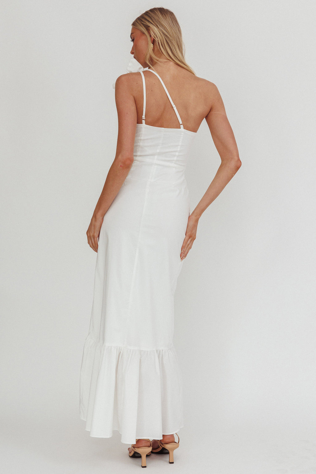 Dena One-Shoulder Frill Hem Maxi Dress White by Selfie Leslie Australia