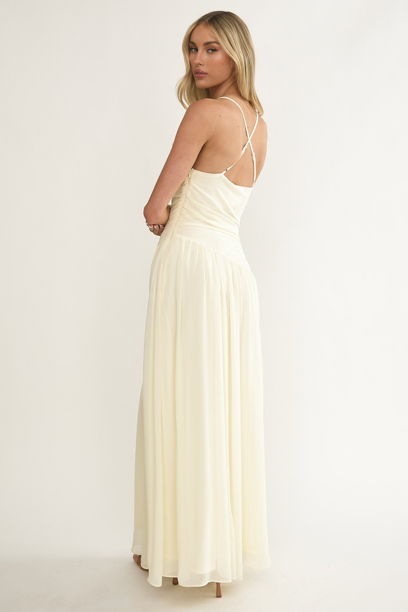 Brighten Drop Waist Flower Accent Maxi Dress Butter by Selfie Leslie Australia