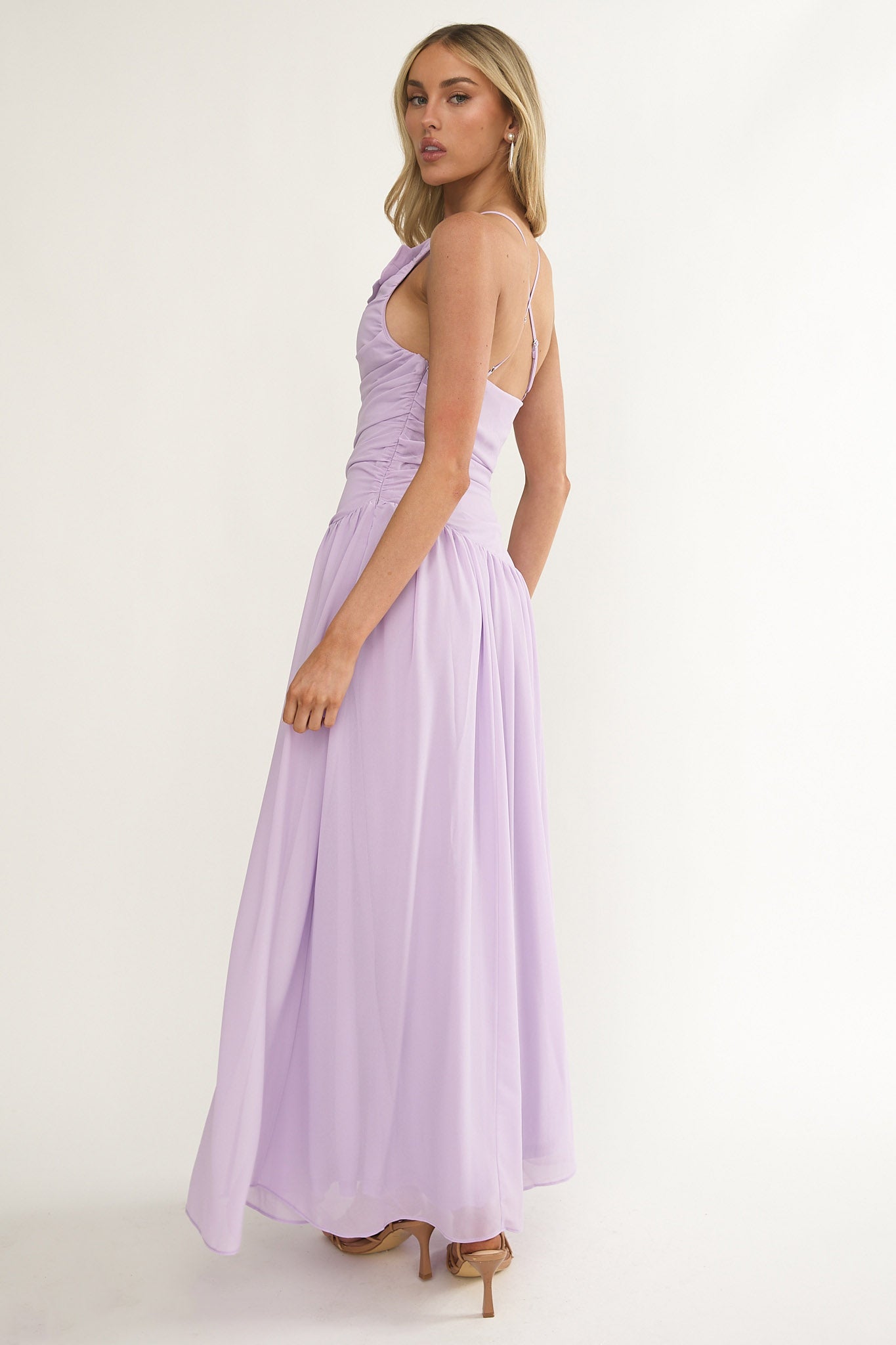 Brighten Drop Waist Flower Accent Maxi Dress Lilac by Selfie Leslie Australia
