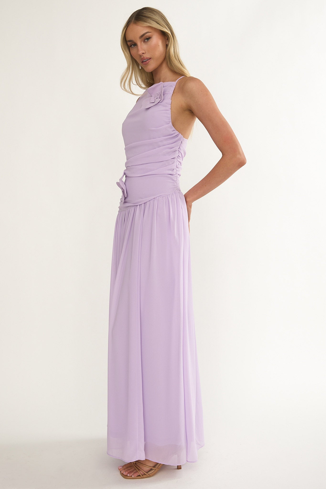 Brighten Drop Waist Flower Accent Maxi Dress Lilac by Selfie Leslie Australia