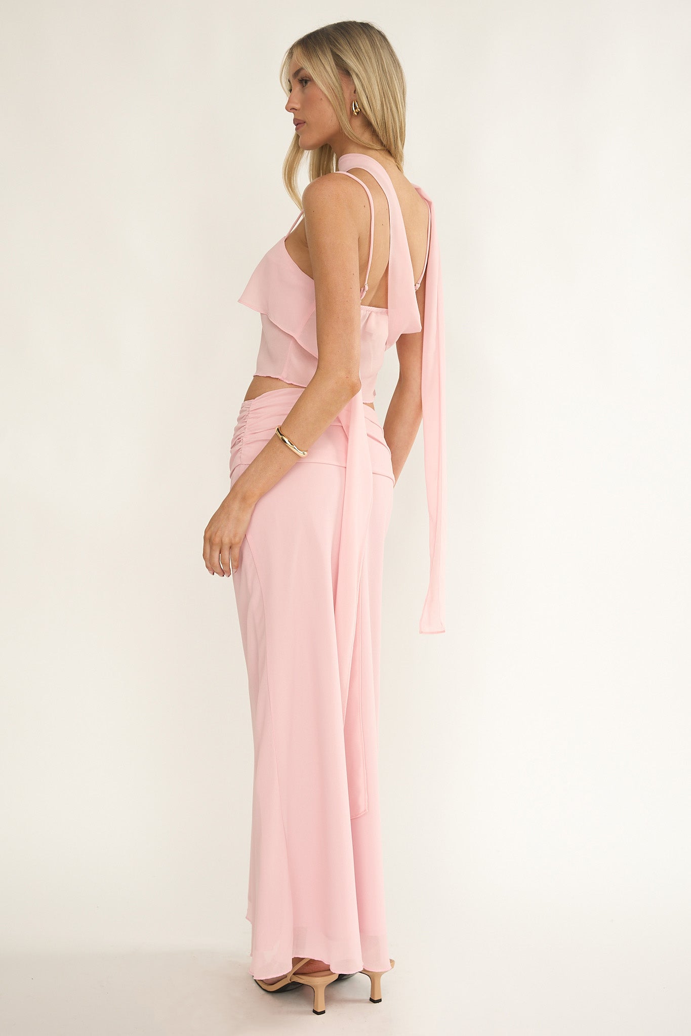 Serrita Gathered Waist Maxi Skirt Blush by Selfie Leslie Australia