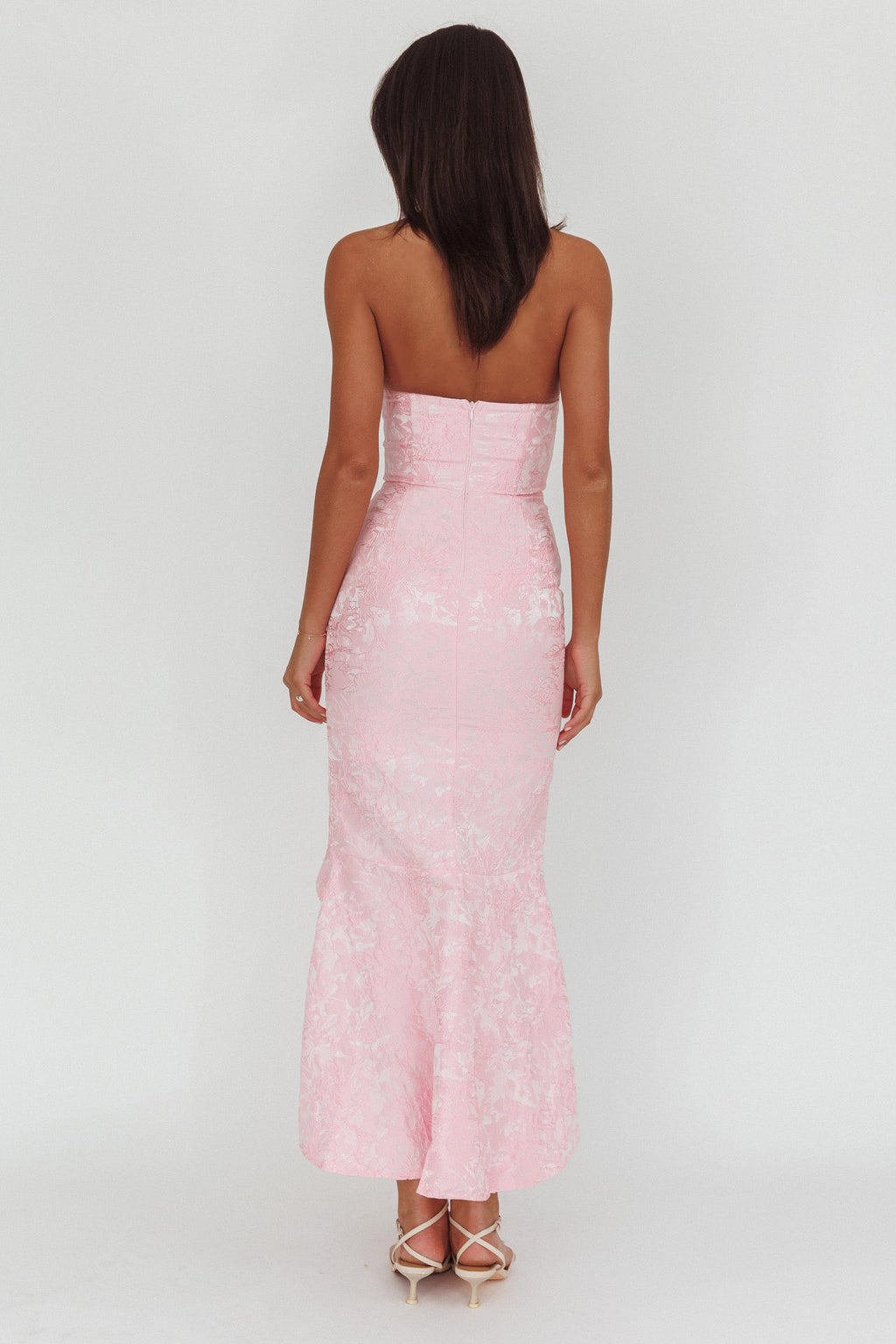 Corin Strapless High-Low Hem Maxi Dress Jacquard Pink by Selfie Leslie Australia