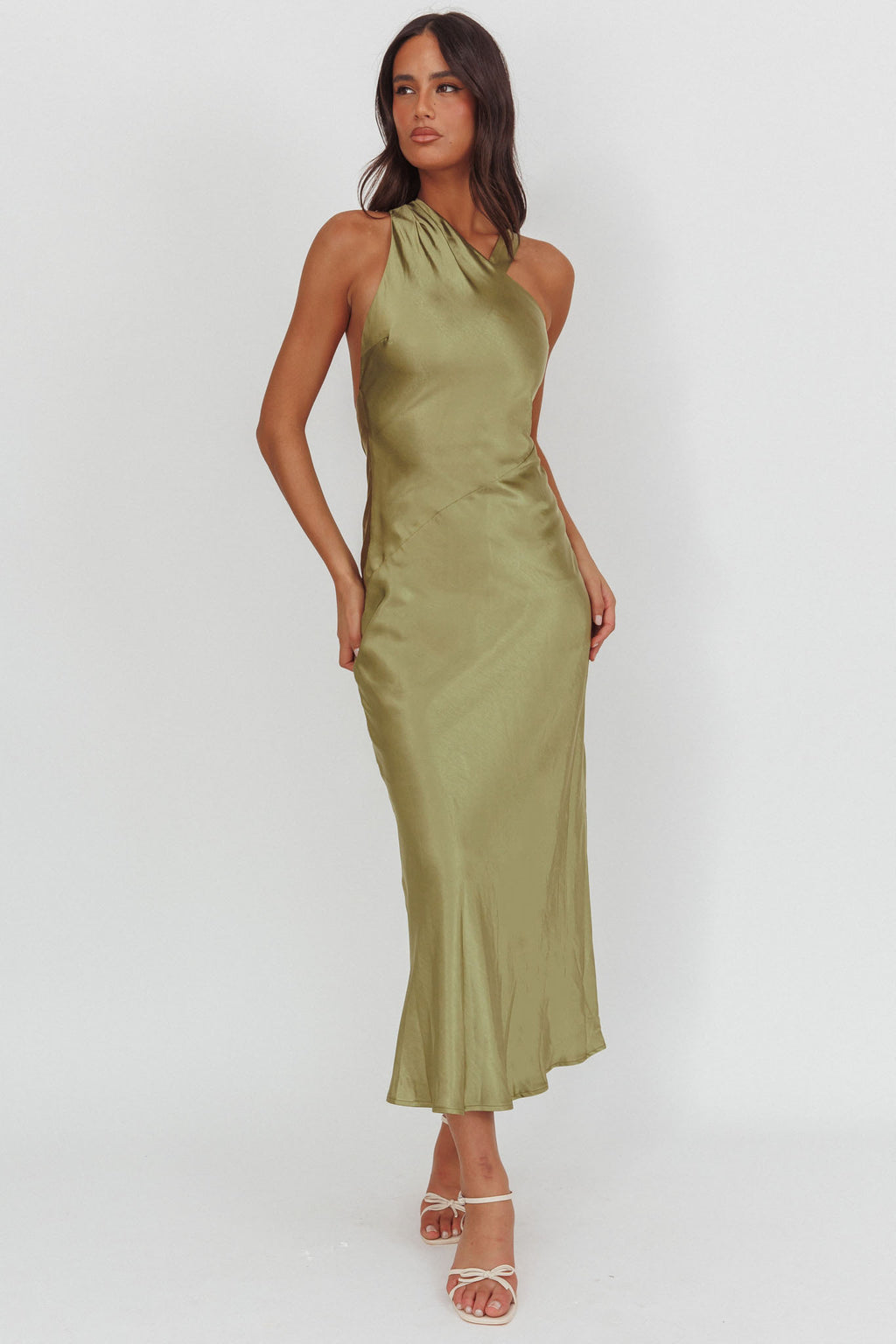 Florisse Asymmetric Neckline Maxi Dress Olive by Selfie Leslie Australia