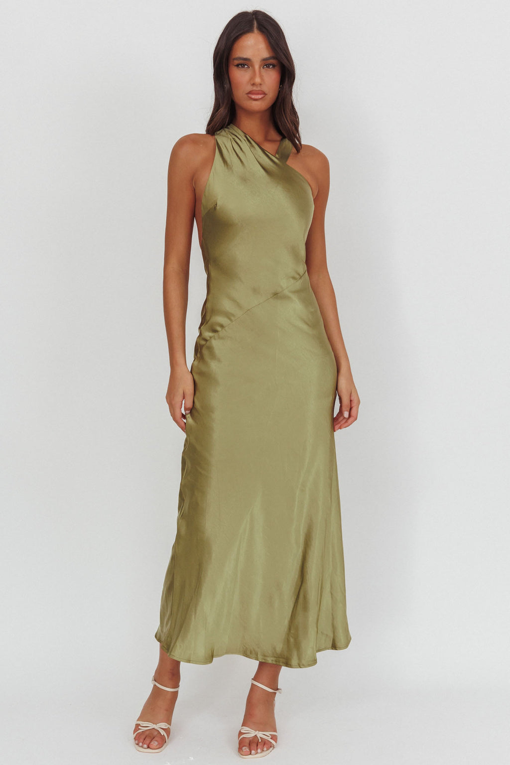 Florisse Asymmetric Neckline Maxi Dress Olive by Selfie Leslie Australia