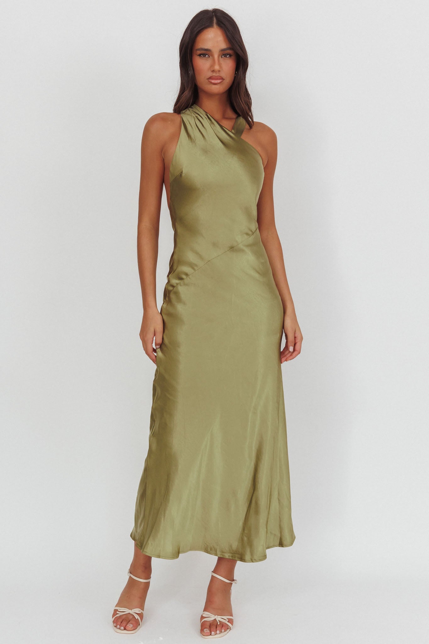 Florisse Asymmetric Neckline Maxi Dress Olive by Selfie Leslie Australia
