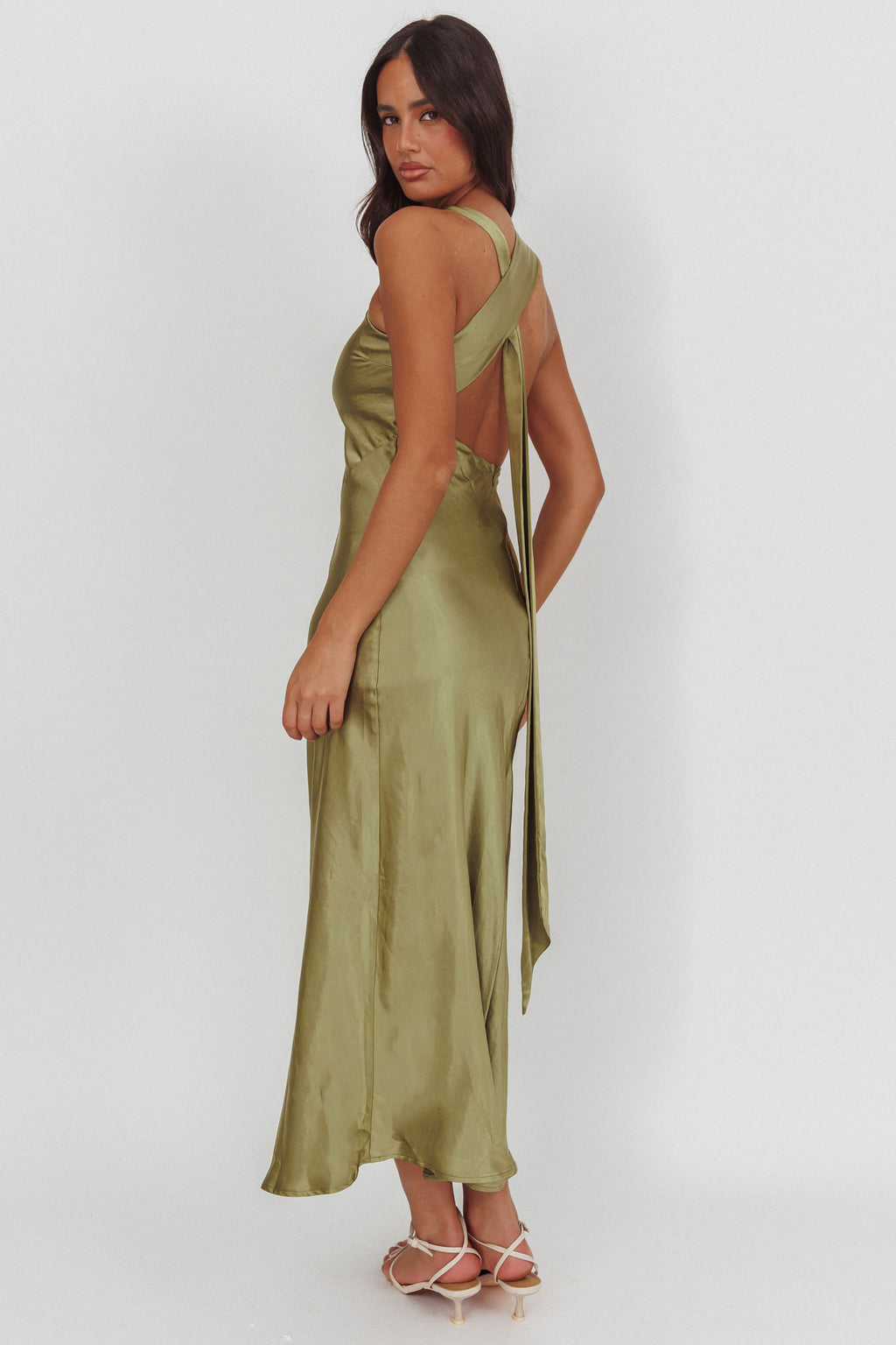 Florisse Asymmetric Neckline Maxi Dress Olive by Selfie Leslie Australia