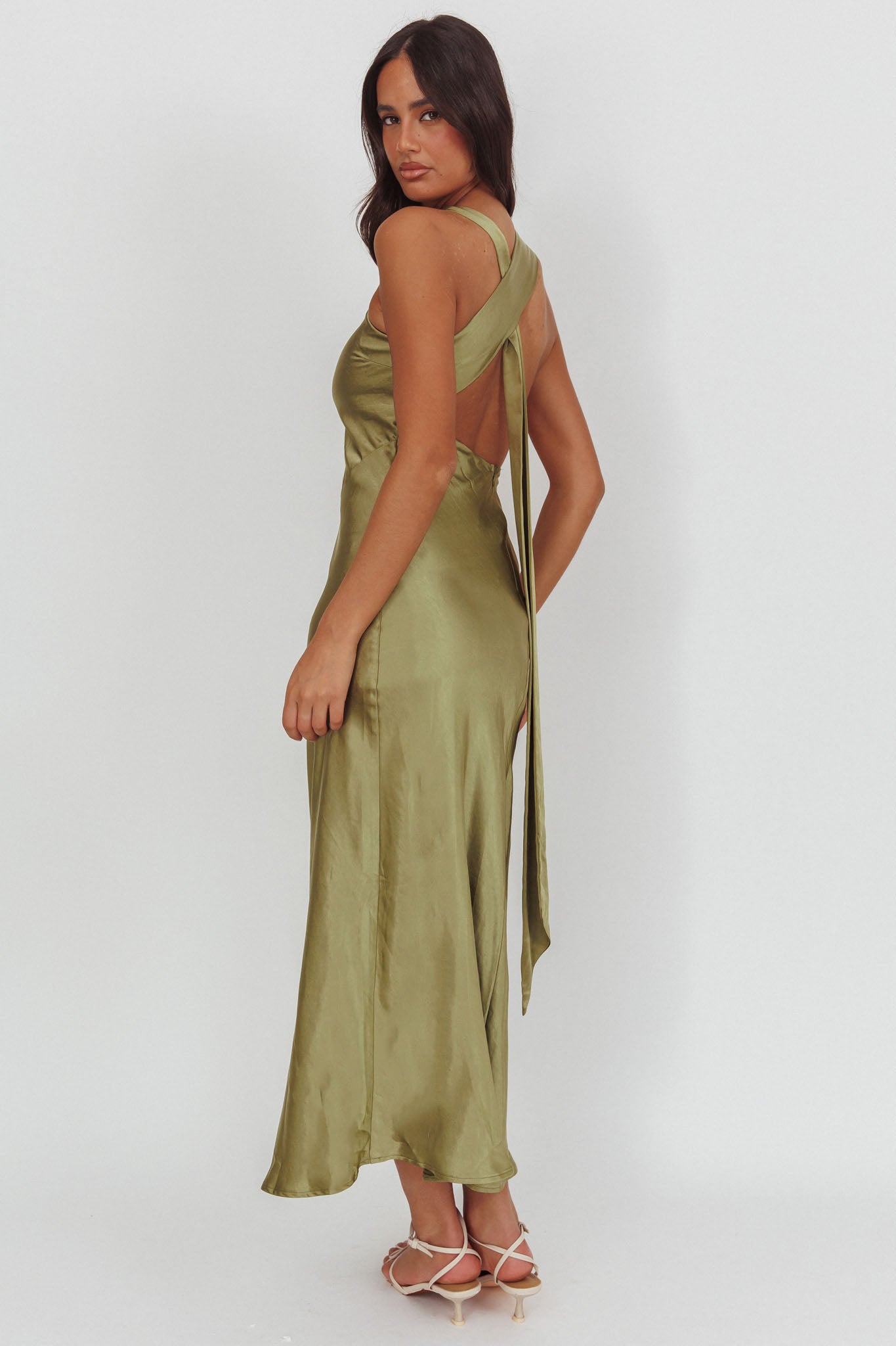Florisse Asymmetric Neckline Maxi Dress Olive by Selfie Leslie Australia