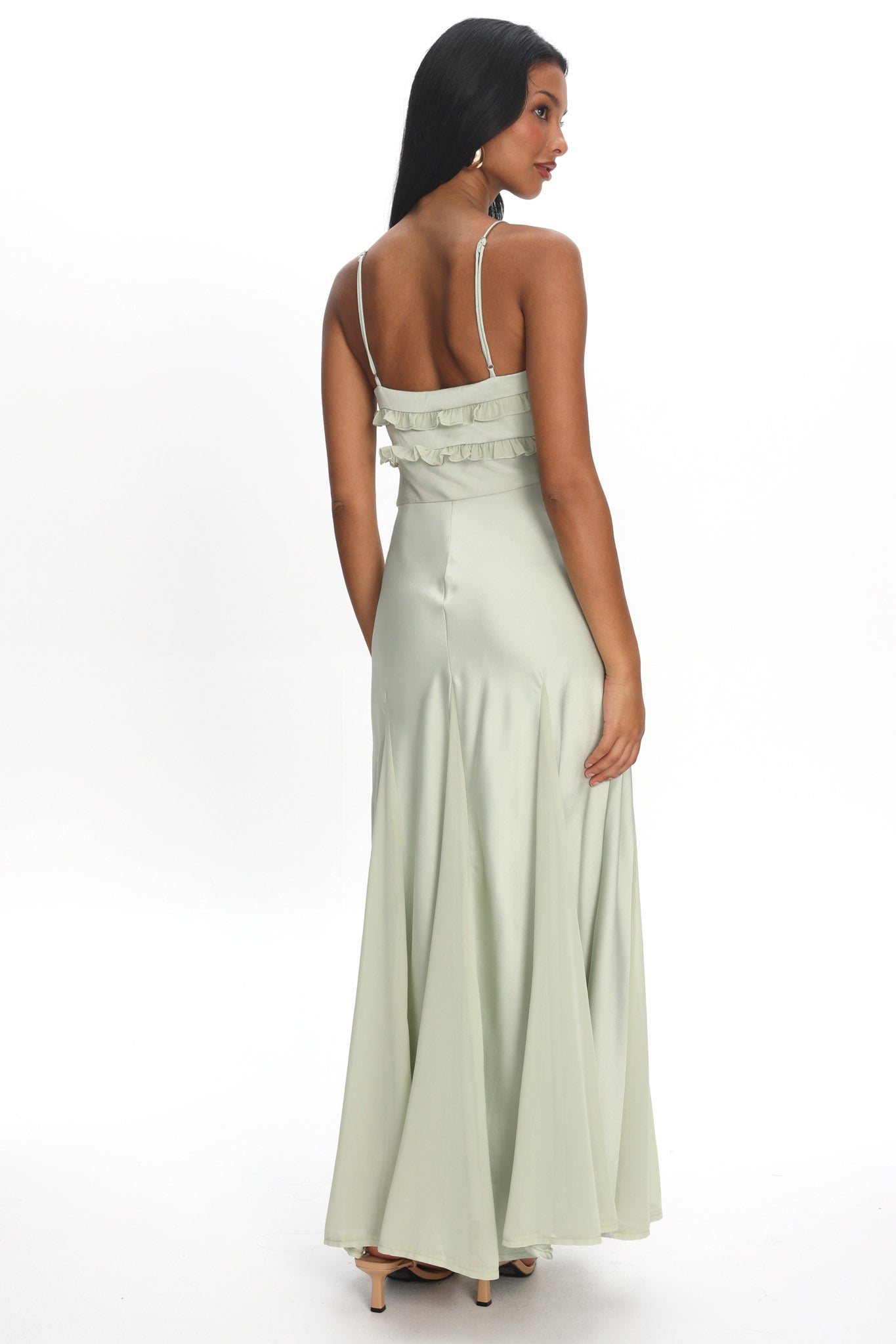 Caryn Frill Trim Godet Maxi Dress Sage by Selfie Leslie Australia
