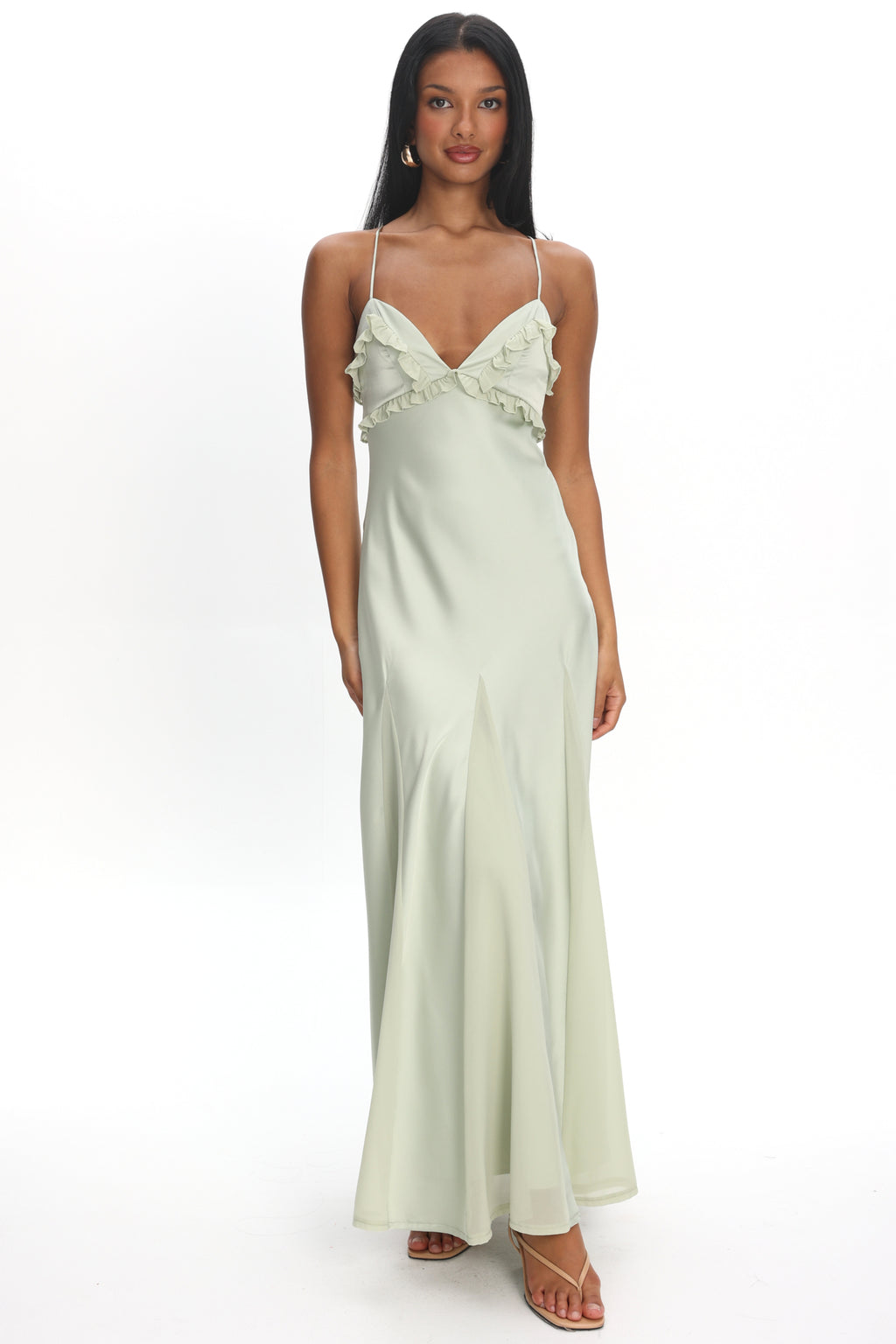 Caryn Frill Trim Godet Maxi Dress Sage by Selfie Leslie Australia