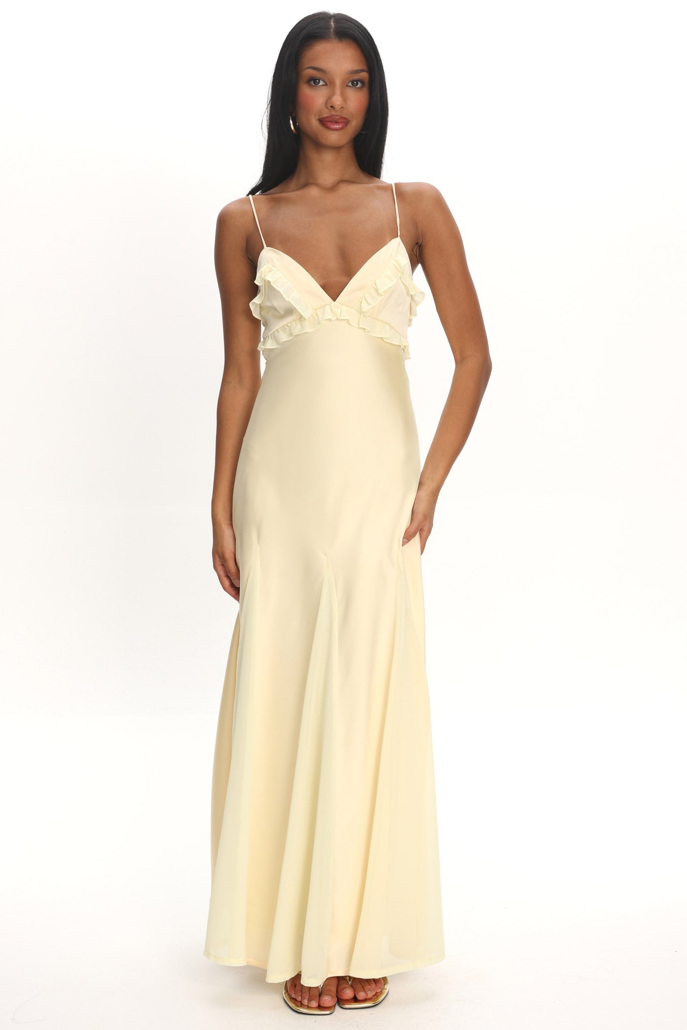 Caryn Frill Trim Godet Maxi Dress Yellow by Selfie Leslie Australia