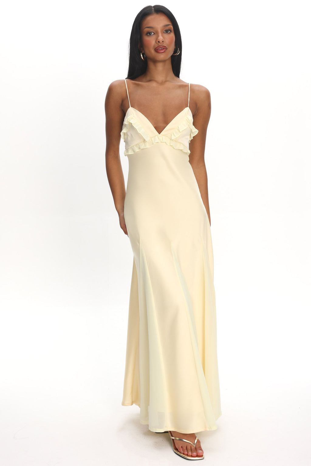 Caryn Frill Trim Godet Maxi Dress Yellow by Selfie Leslie Australia