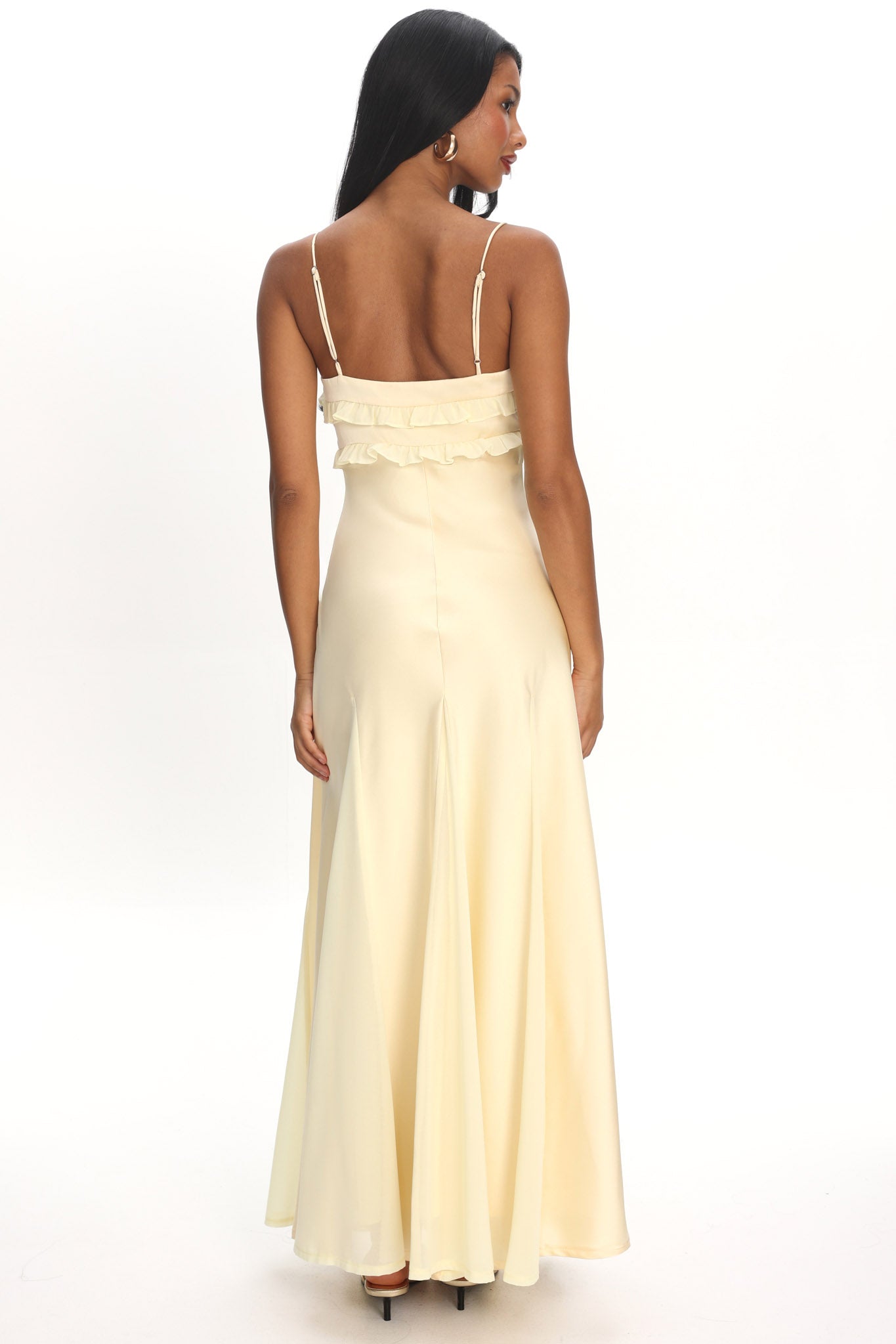 Caryn Frill Trim Godet Maxi Dress Yellow by Selfie Leslie Australia