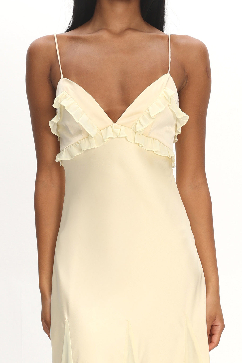 Caryn Frill Trim Godet Maxi Dress Yellow by Selfie Leslie Australia