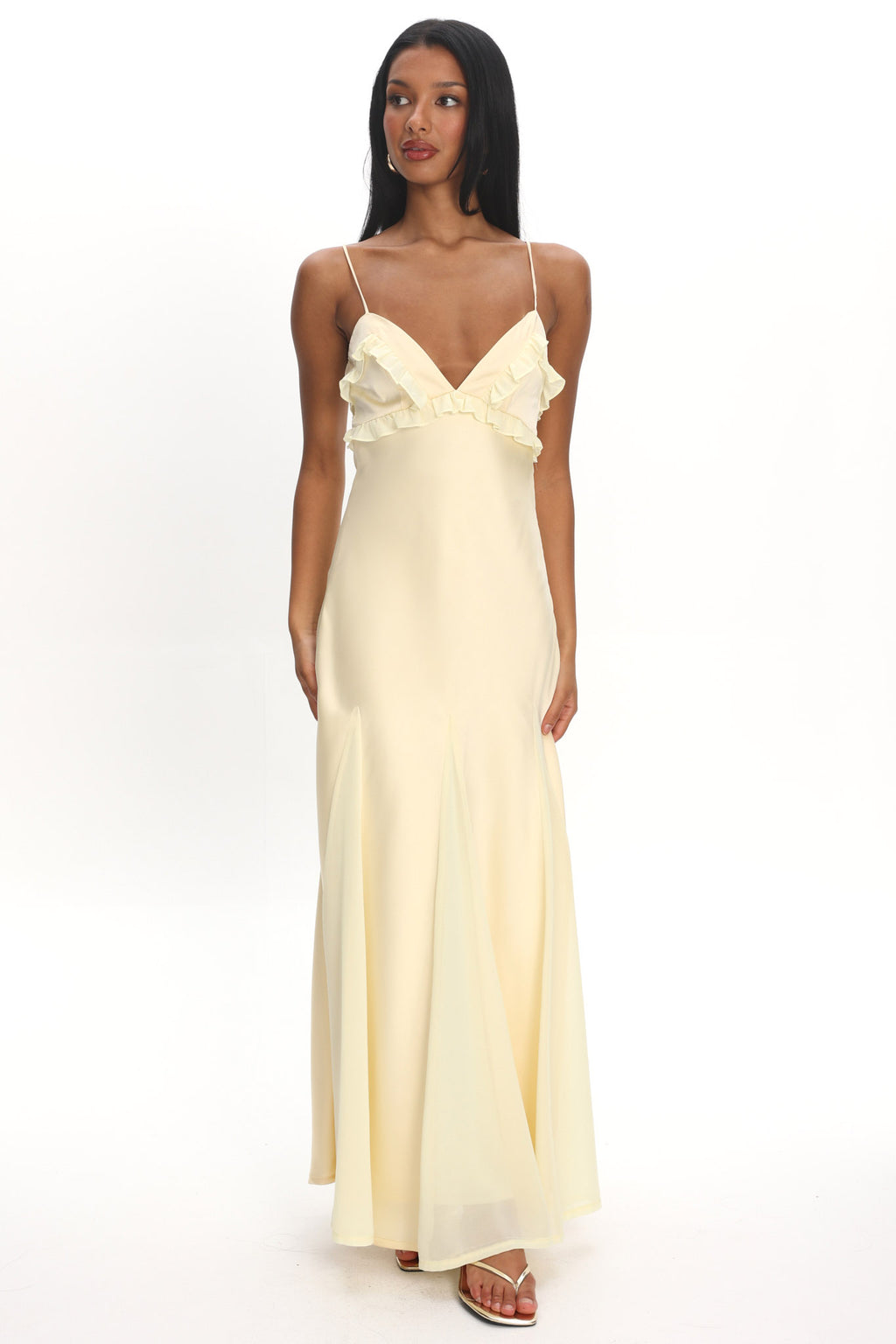 Caryn Frill Trim Godet Maxi Dress Yellow by Selfie Leslie Australia