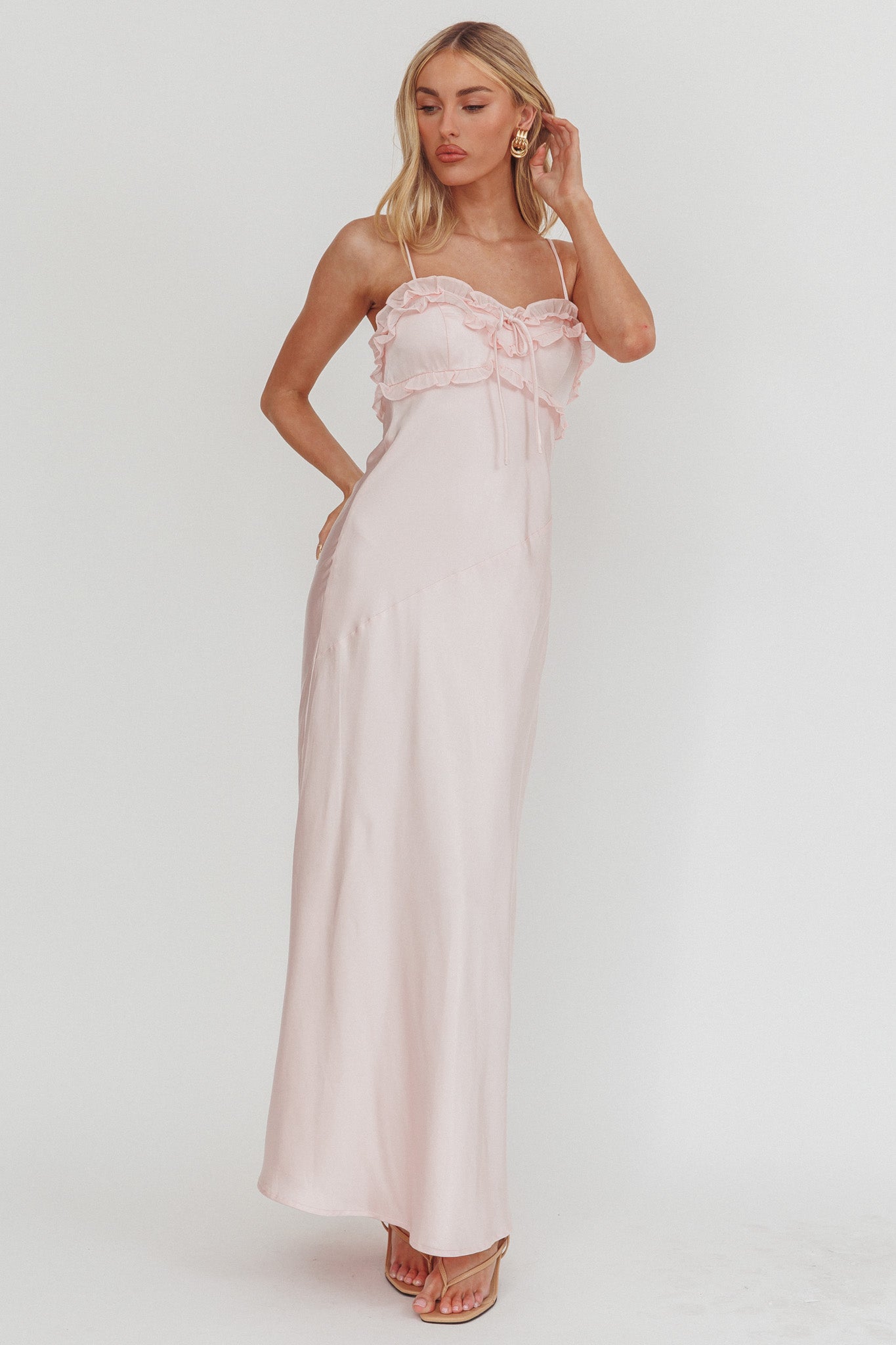 Caryn Frill Trim Maxi Dress Pink by Selfie Leslie Australia