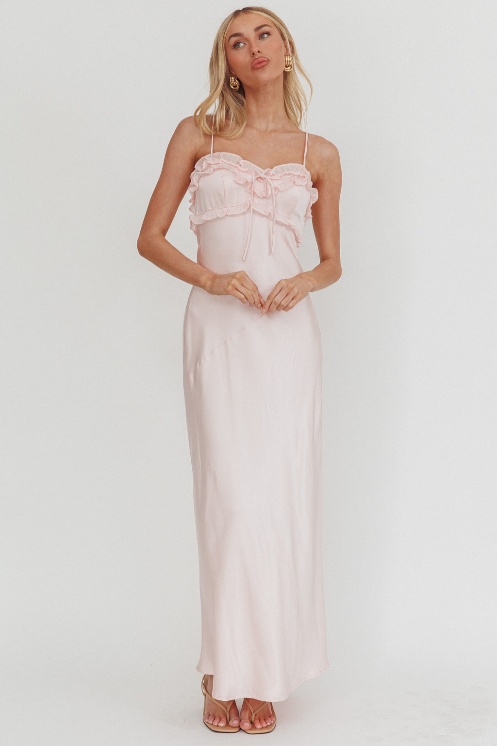 Caryn Frill Trim Maxi Dress Pink by Selfie Leslie Australia