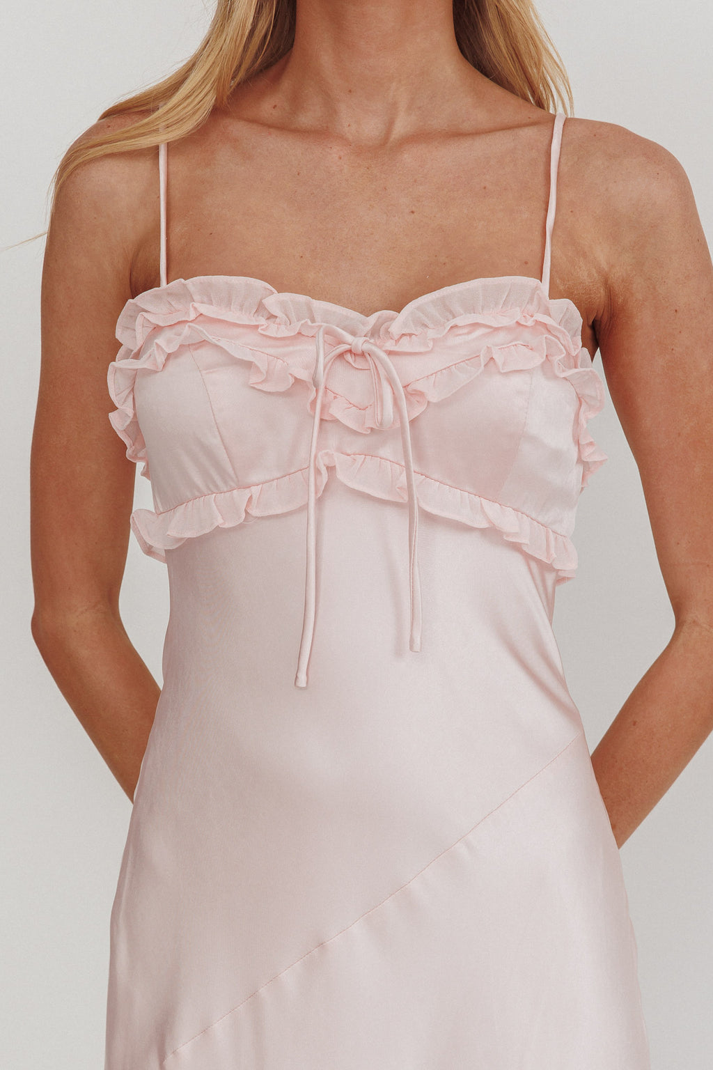Caryn Frill Trim Maxi Dress Pink by Selfie Leslie Australia