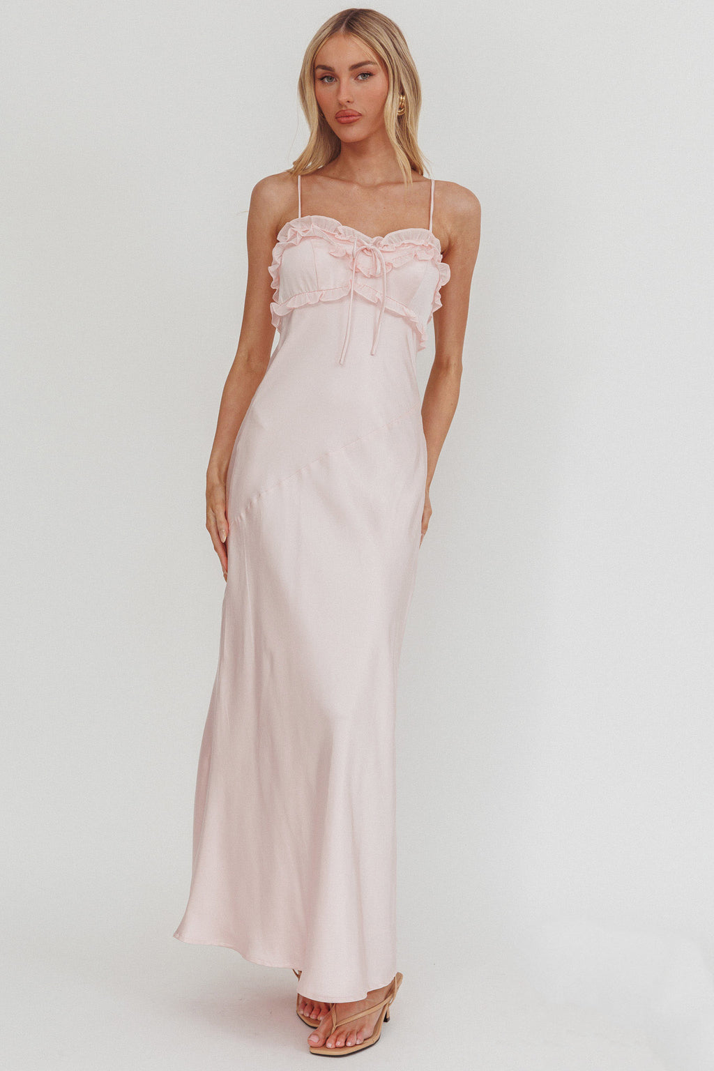 Caryn Frill Trim Maxi Dress Pink by Selfie Leslie Australia