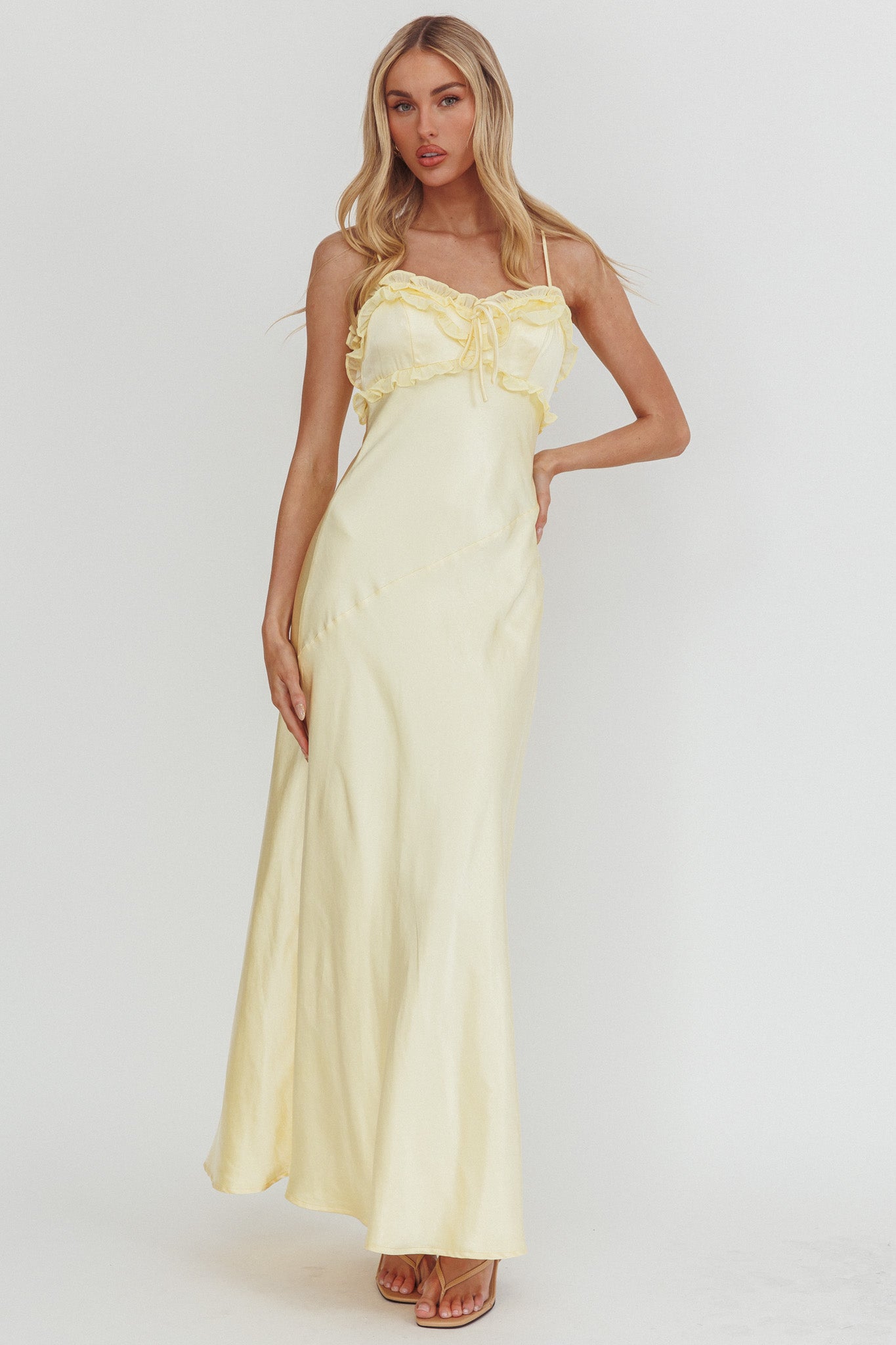 Caryn Frill Trim Maxi Dress Butter by Selfie Leslie Australia