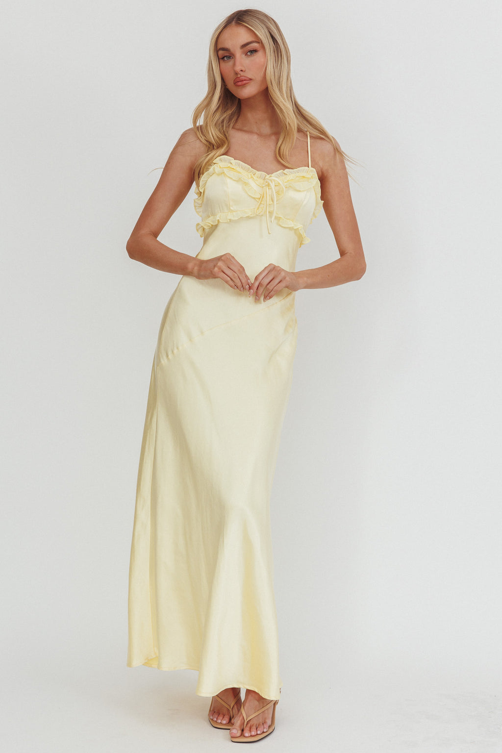 Caryn Frill Trim Maxi Dress Butter by Selfie Leslie Australia