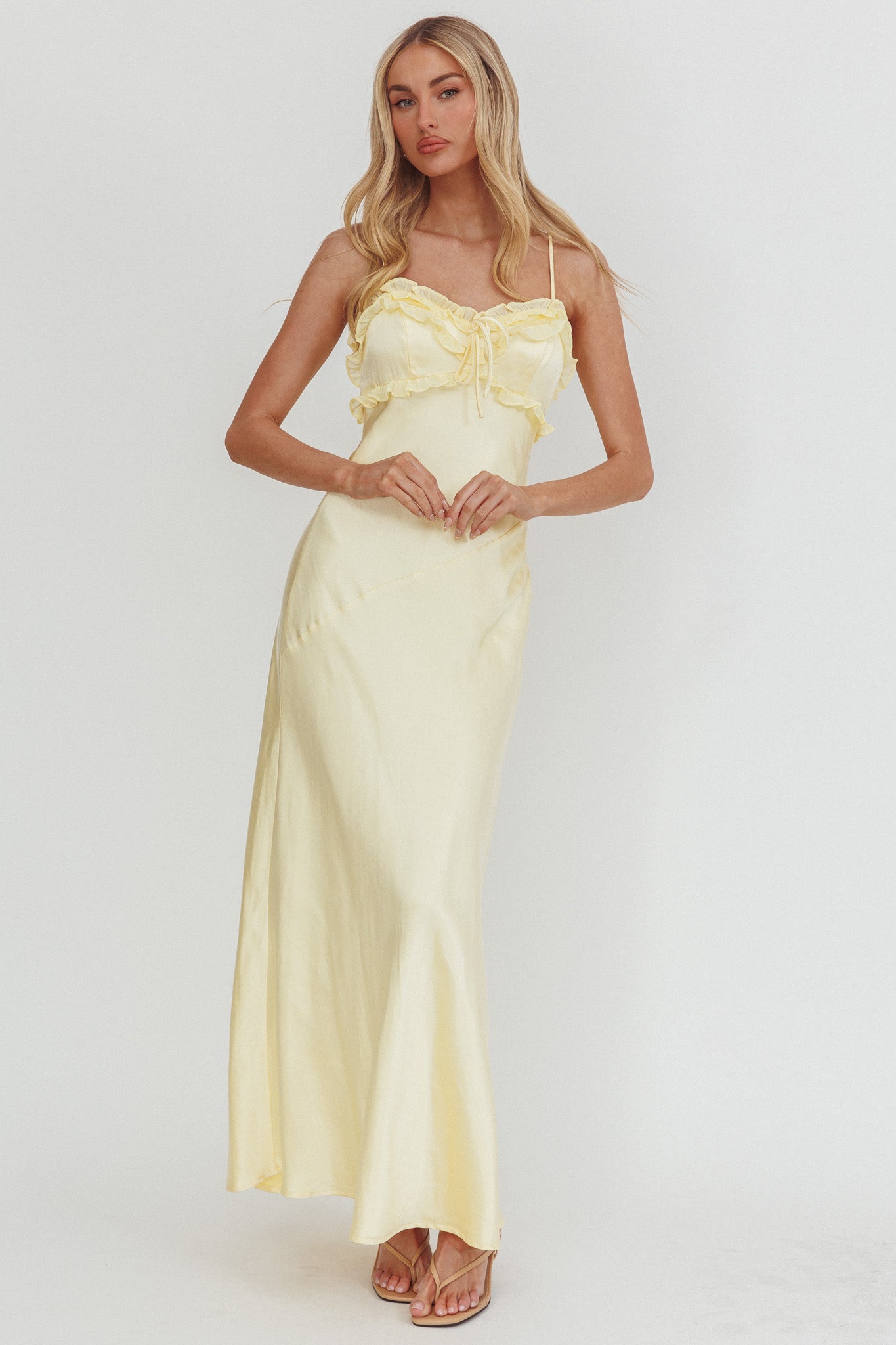 Caryn Frill Trim Maxi Dress Butter by Selfie Leslie Australia