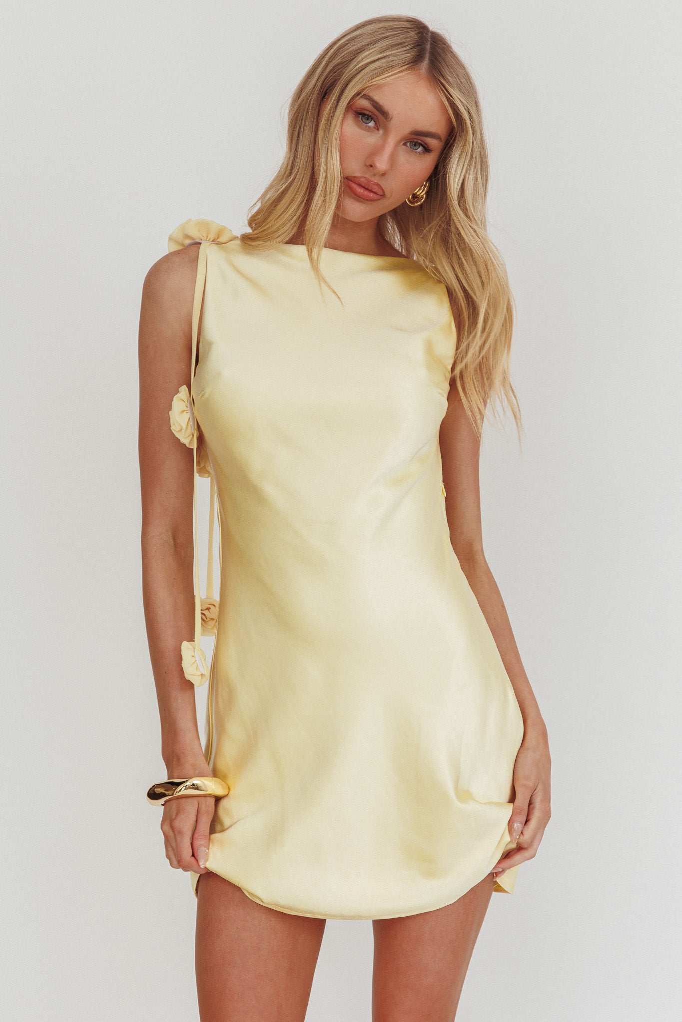 Collecting Memories Backless Rosette String Mini Dress Butter by Selfie Leslie Australia