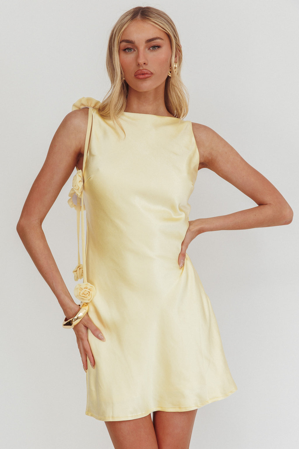 Collecting Memories Backless Rosette String Mini Dress Butter by Selfie Leslie Australia