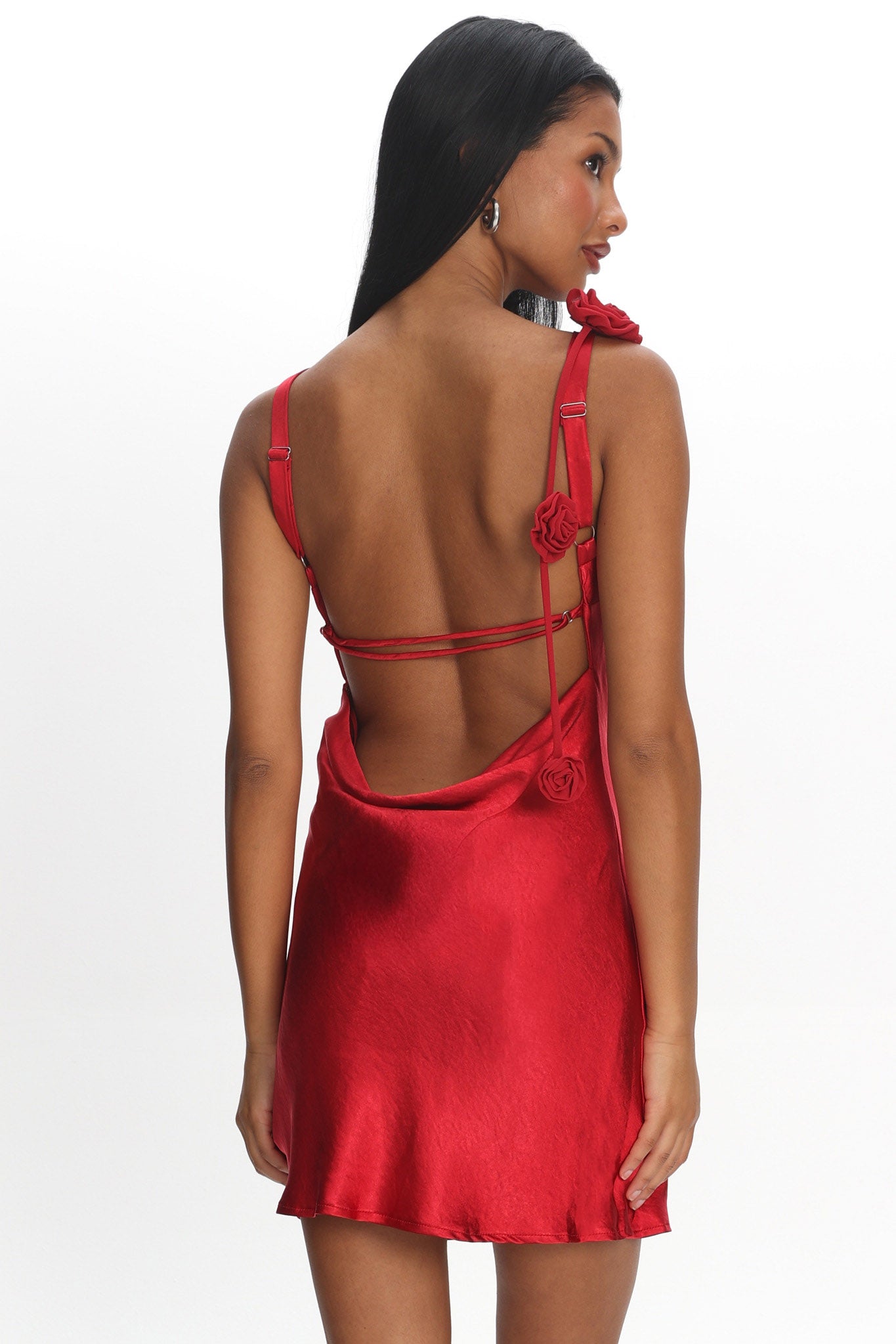 Collecting Memories Backless Rosette String Mini Dress Red by Selfie Leslie Australia