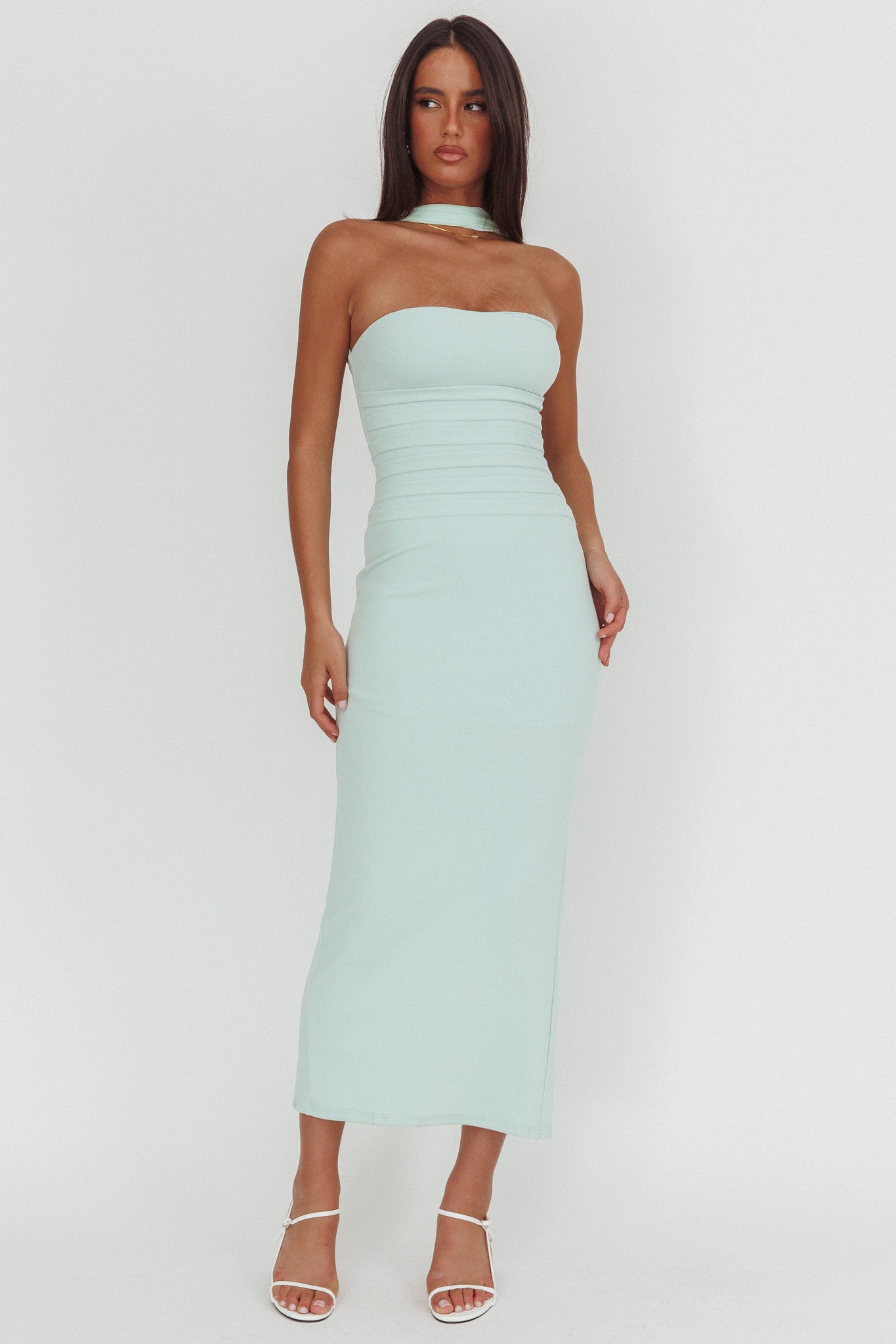 Luna Sol Reverse Halter Maxi Dress Mint by Selfie Leslie Australia