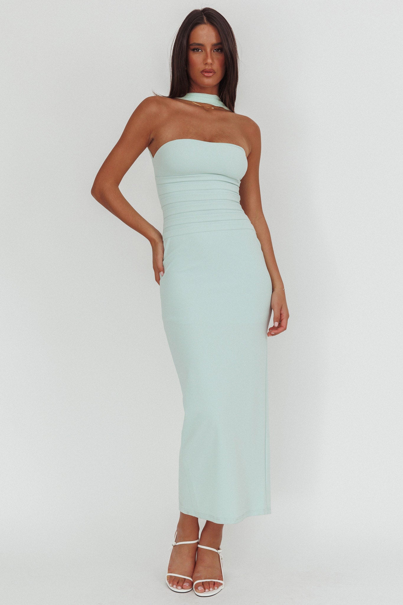 Luna Sol Reverse Halter Maxi Dress Mint by Selfie Leslie Australia