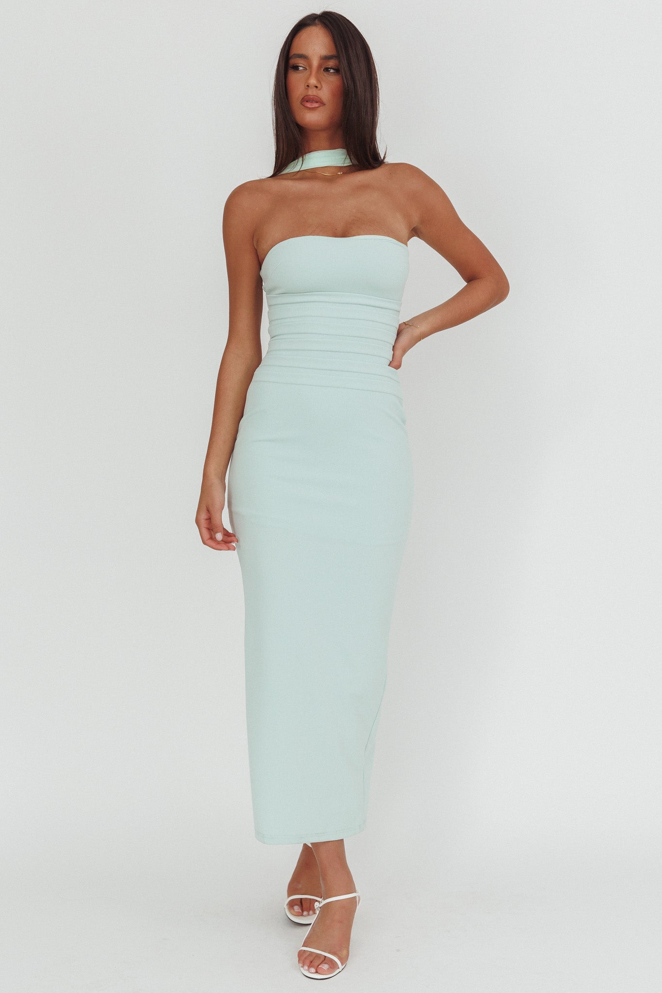 Luna Sol Reverse Halter Maxi Dress Mint by Selfie Leslie Australia