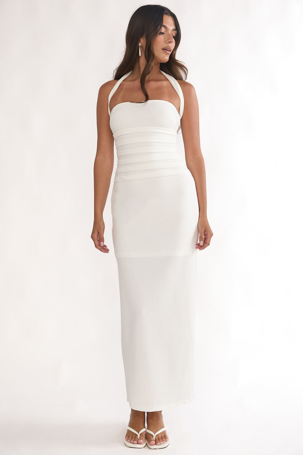 Fly Me To Paris Pleat Bodice Halterneck Maxi Dress White by Selfie Leslie Australia