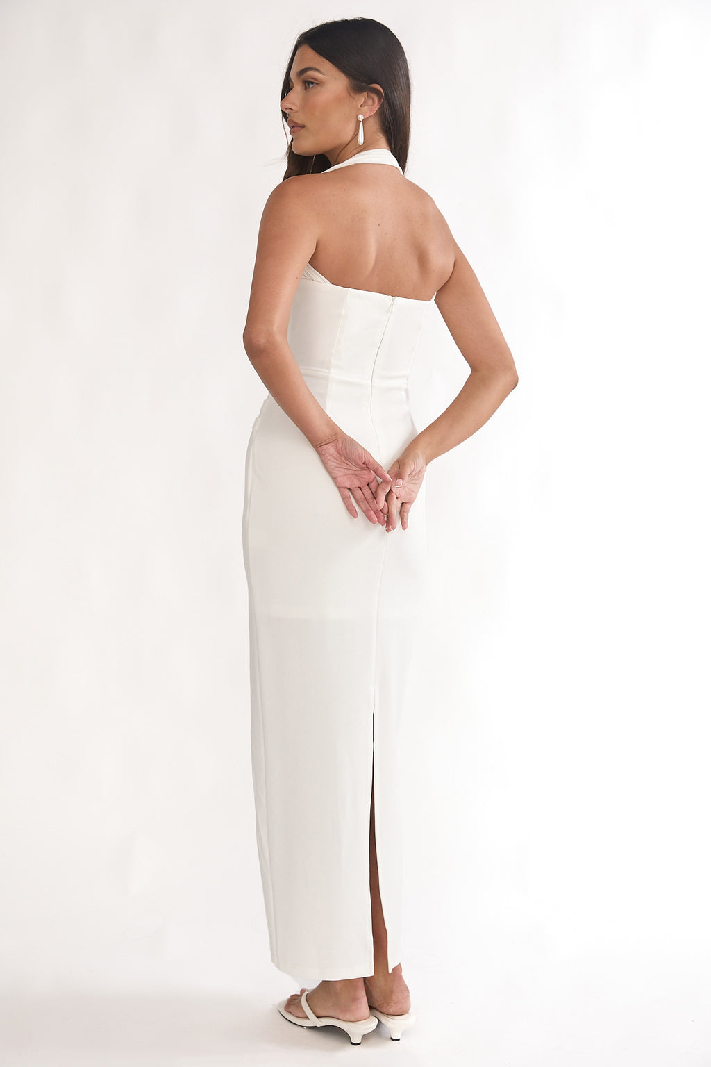 Fly Me To Paris Pleat Bodice Halterneck Maxi Dress White by Selfie Leslie Australia