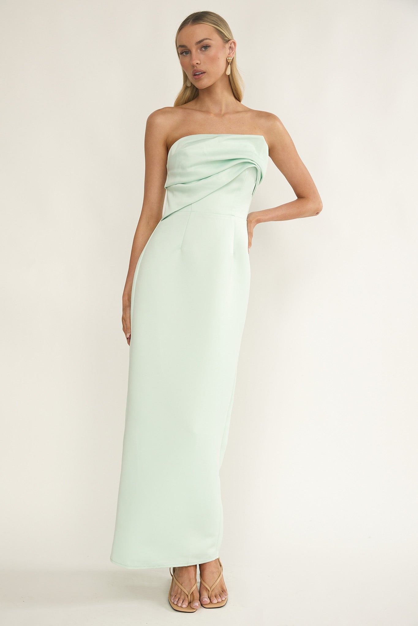 Fleur Sky Strapless Pleat Bust Maxi Dress Mint by Selfie Leslie Australia