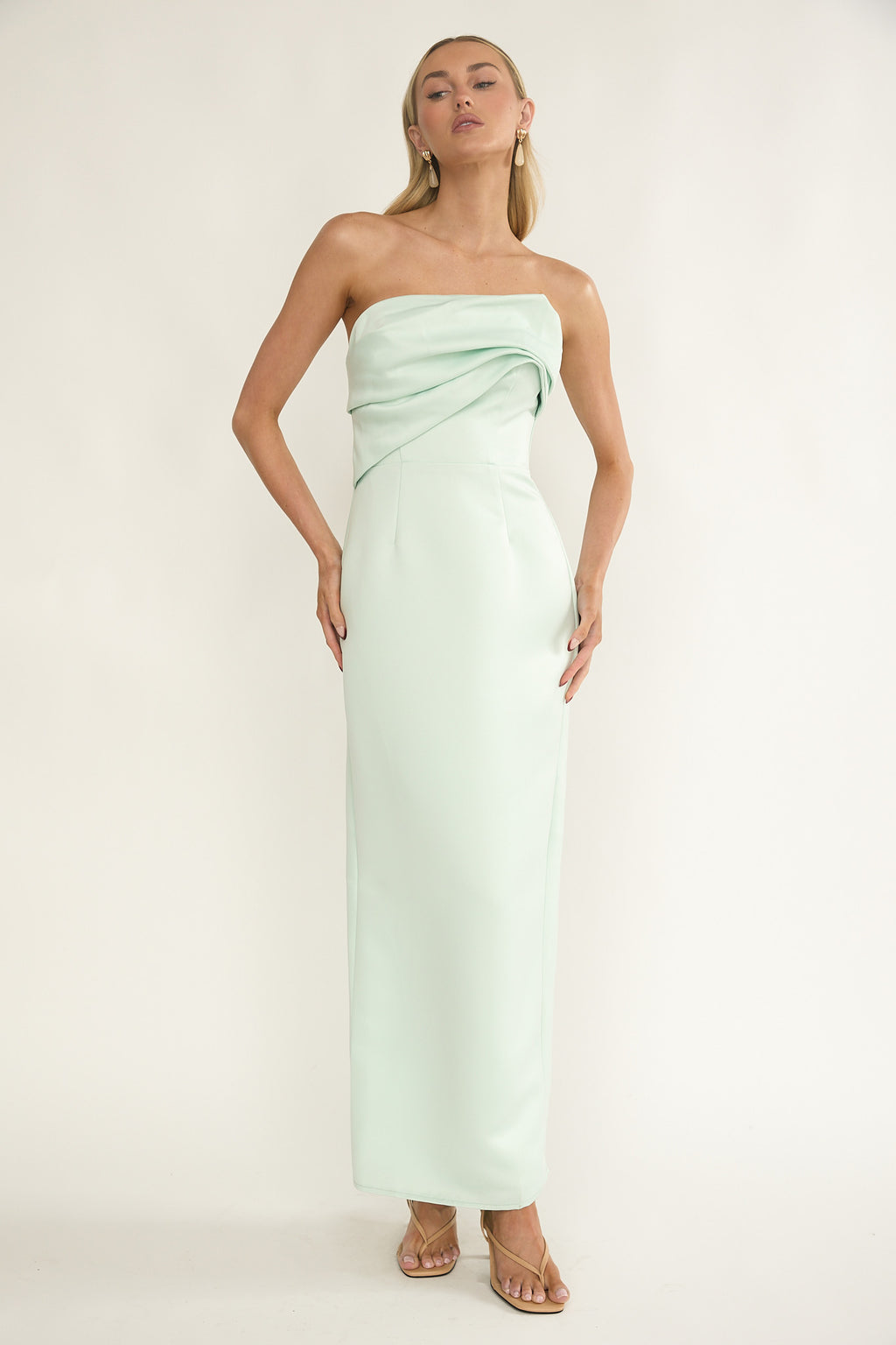 Fleur Sky Strapless Pleat Bust Maxi Dress Mint by Selfie Leslie Australia