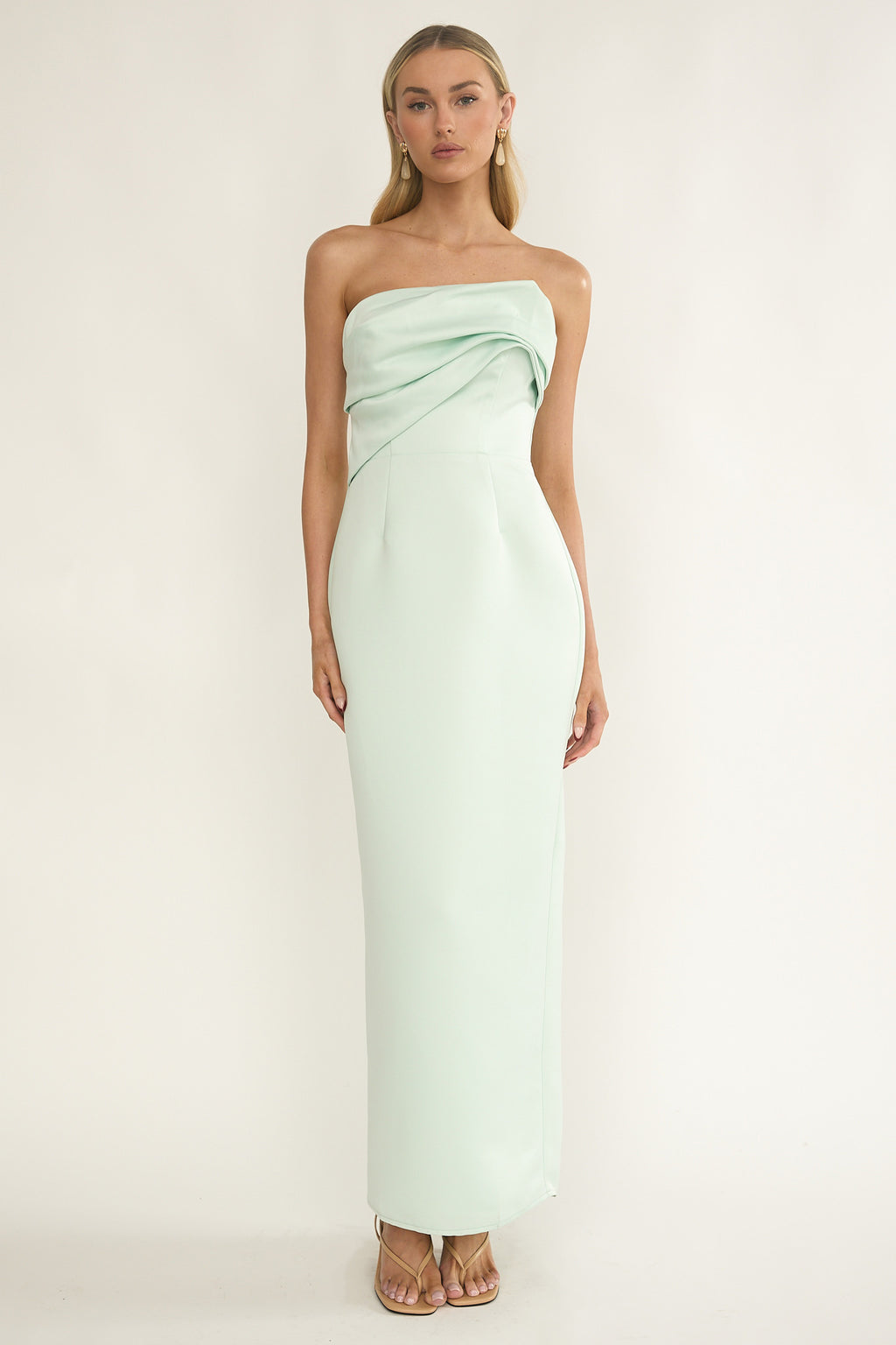 Fleur Sky Strapless Pleat Bust Maxi Dress Mint by Selfie Leslie Australia