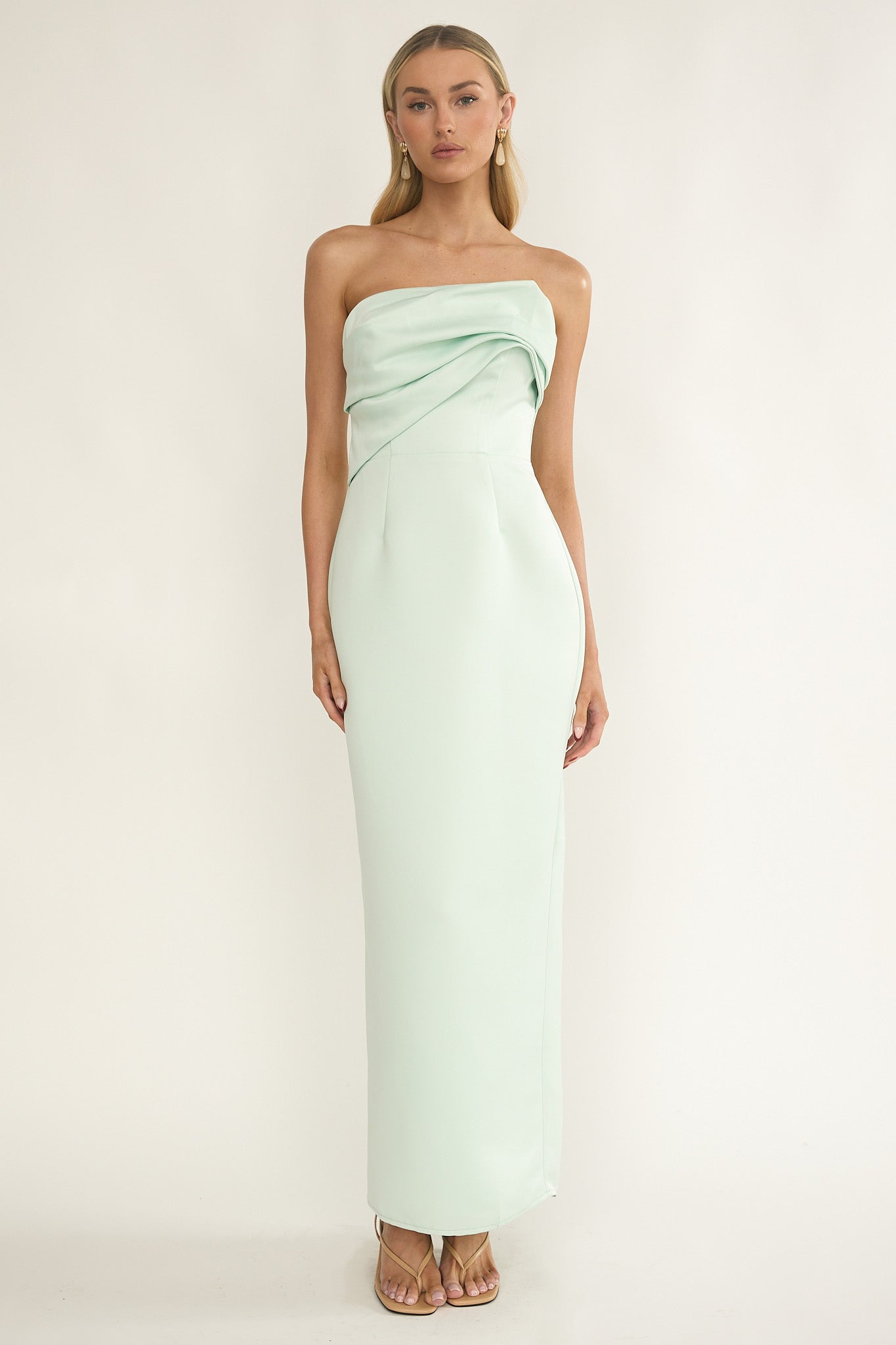 Fleur Sky Strapless Pleat Bust Maxi Dress Mint by Selfie Leslie Australia