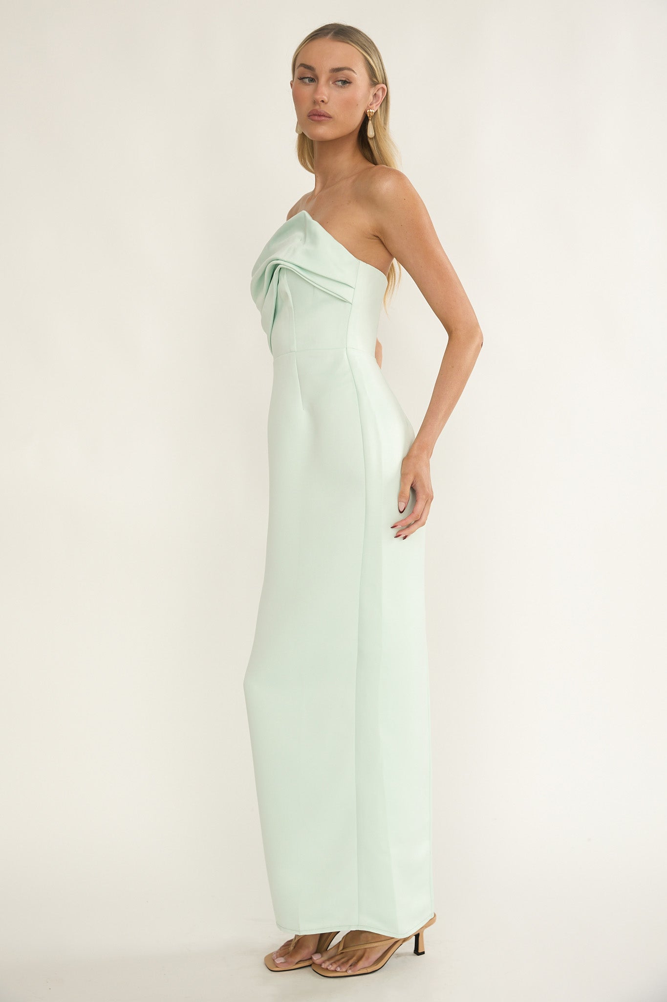 Fleur Sky Strapless Pleat Bust Maxi Dress Mint by Selfie Leslie Australia