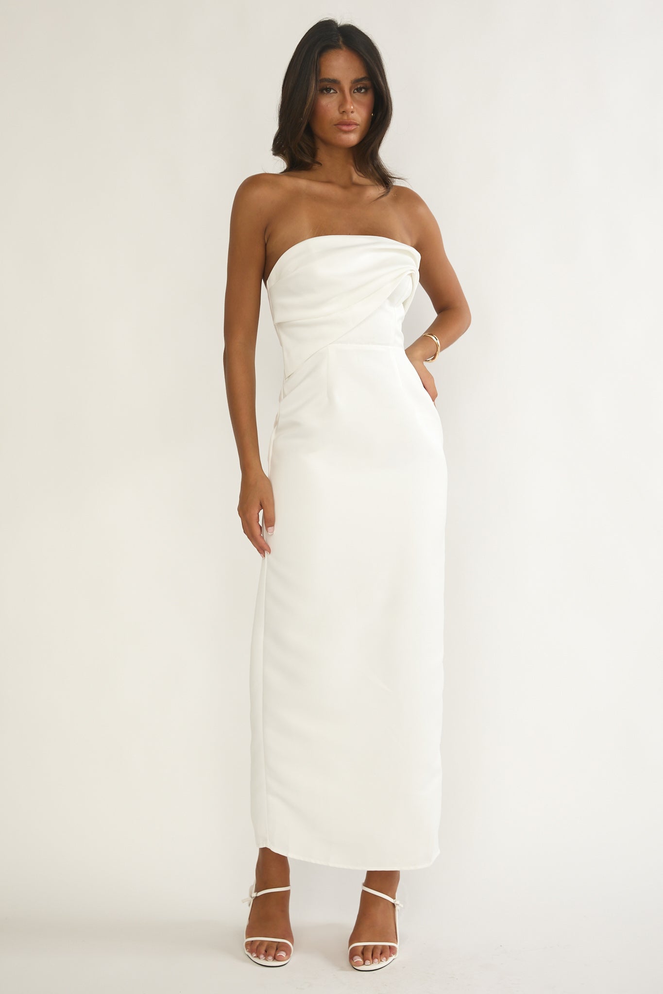 Fleur Sky Strapless Pleat Bust Maxi Dress White by Selfie Leslie Australia
