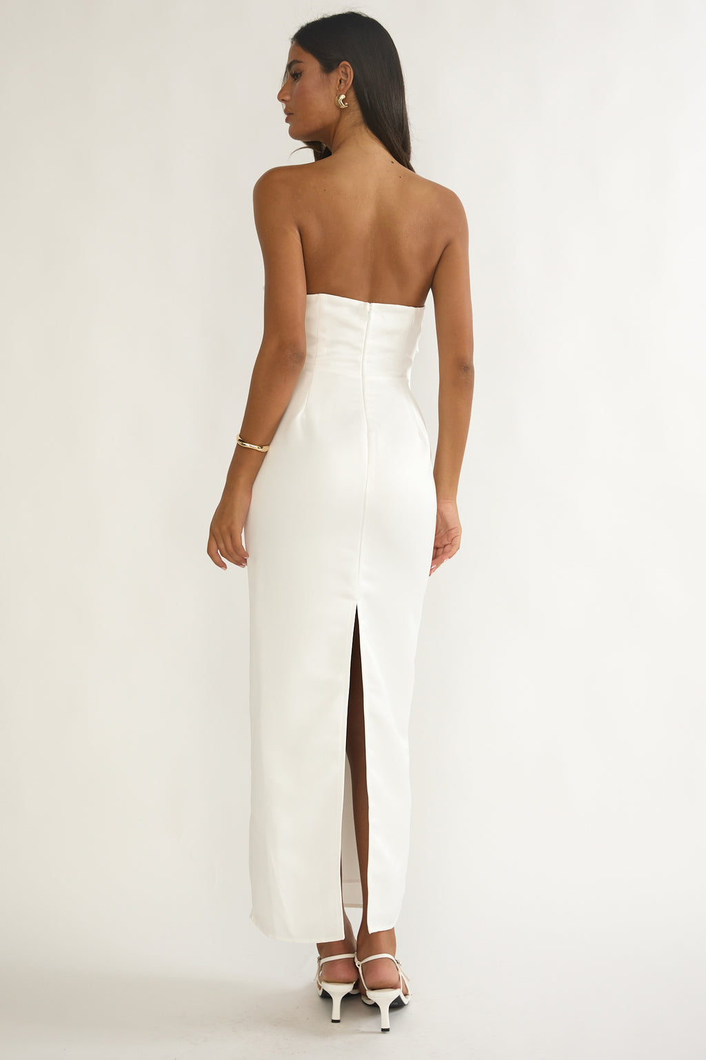 Fleur Sky Strapless Pleat Bust Maxi Dress White by Selfie Leslie Australia