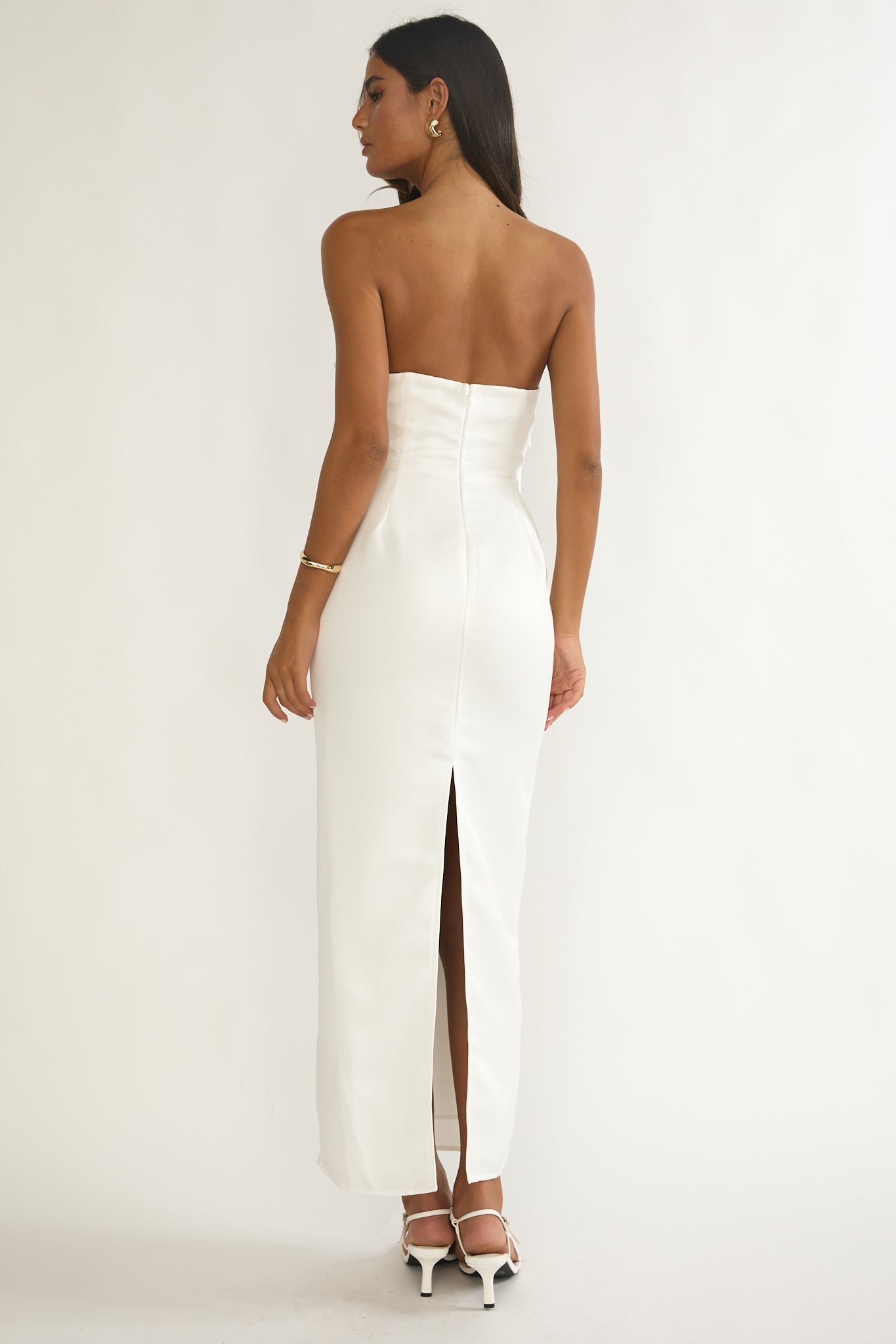 Fleur Sky Strapless Pleat Bust Maxi Dress White by Selfie Leslie Australia