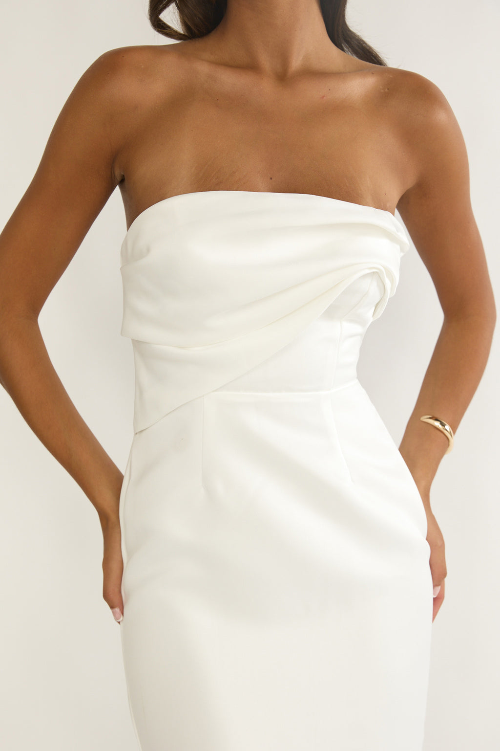 Fleur Sky Strapless Pleat Bust Maxi Dress White by Selfie Leslie Australia