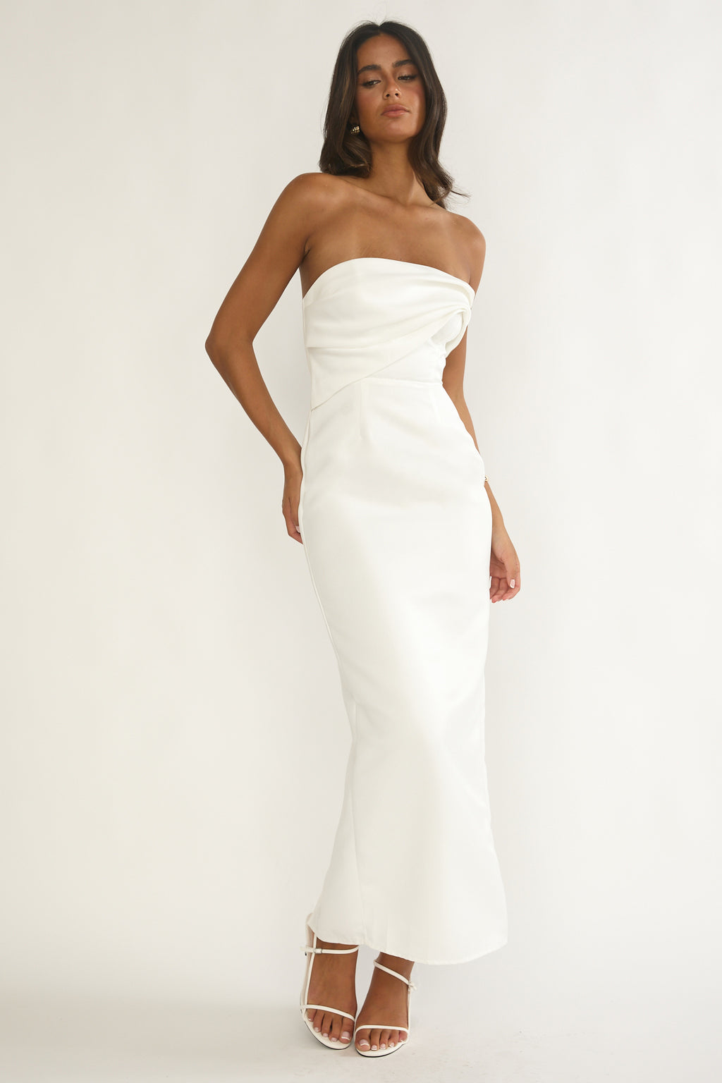 Fleur Sky Strapless Pleat Bust Maxi Dress White by Selfie Leslie Australia
