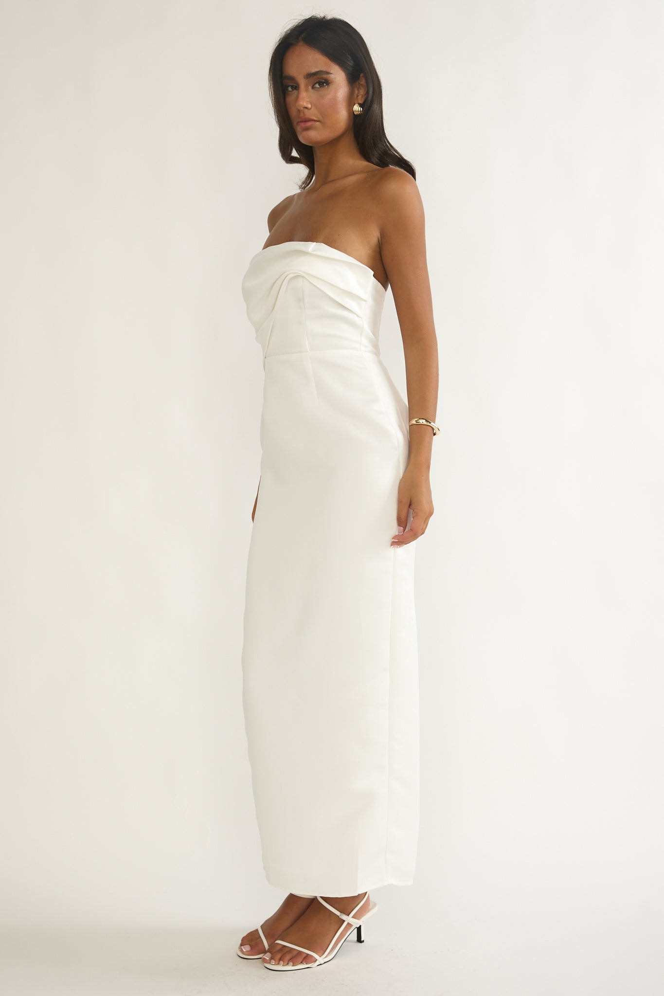 Fleur Sky Strapless Pleat Bust Maxi Dress White by Selfie Leslie Australia