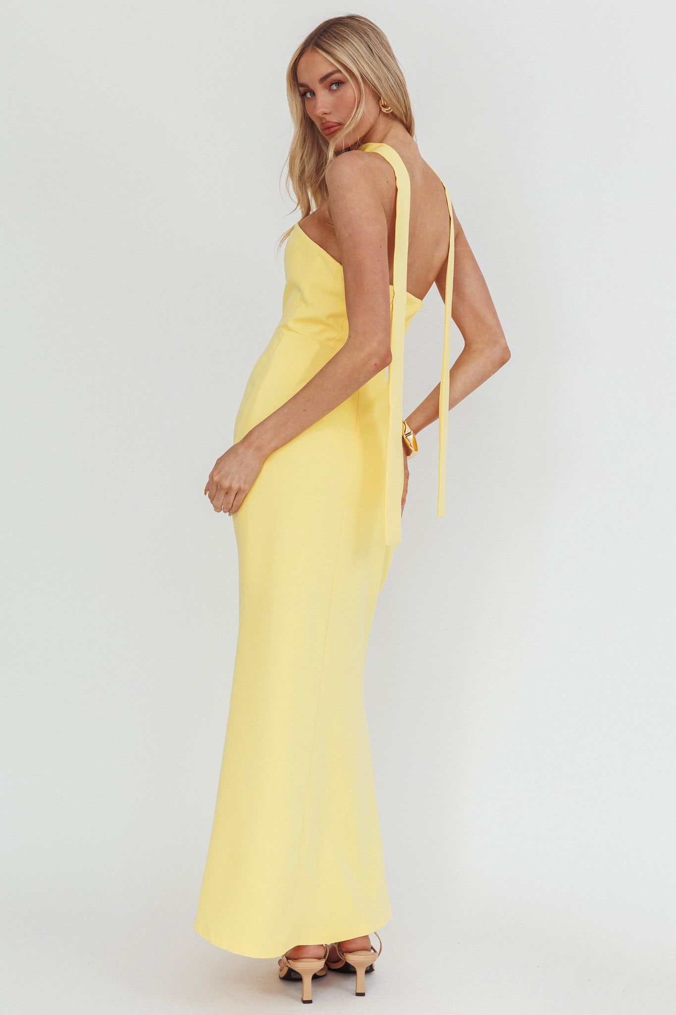 Selora Strapless Ruffle Maxi Dress Butter by Selfie Leslie Australia
